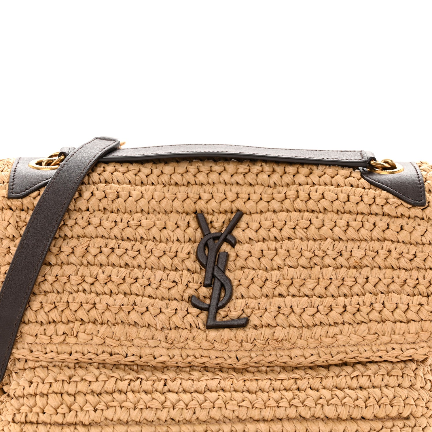 Saint Laurent Raffia Calfskin Monogram Medium Niki Chain Satchel Natural 9 of 18