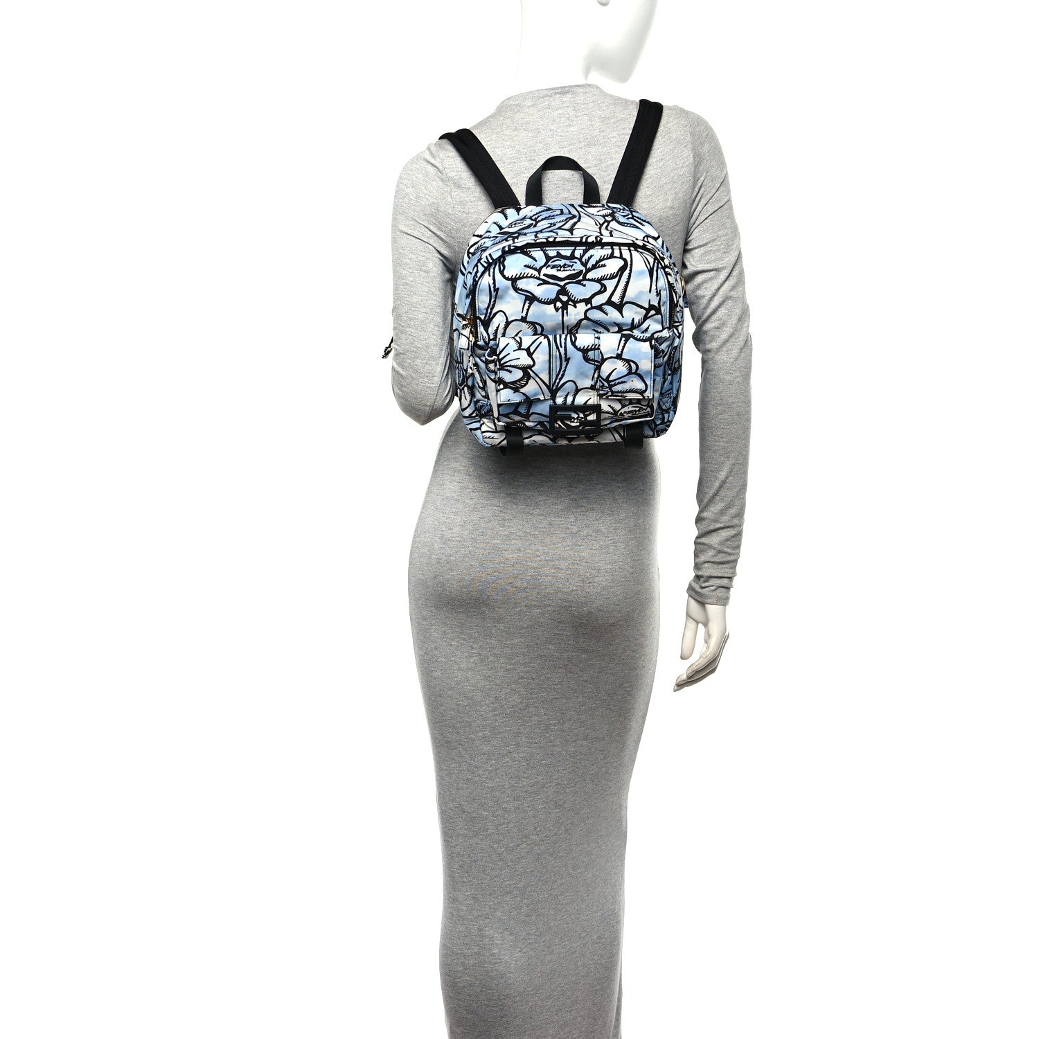 Fendi X JOSHUA VIDES Nylon Flower Clouds Print Pocket Backpack White Celeste Black 2 of 9