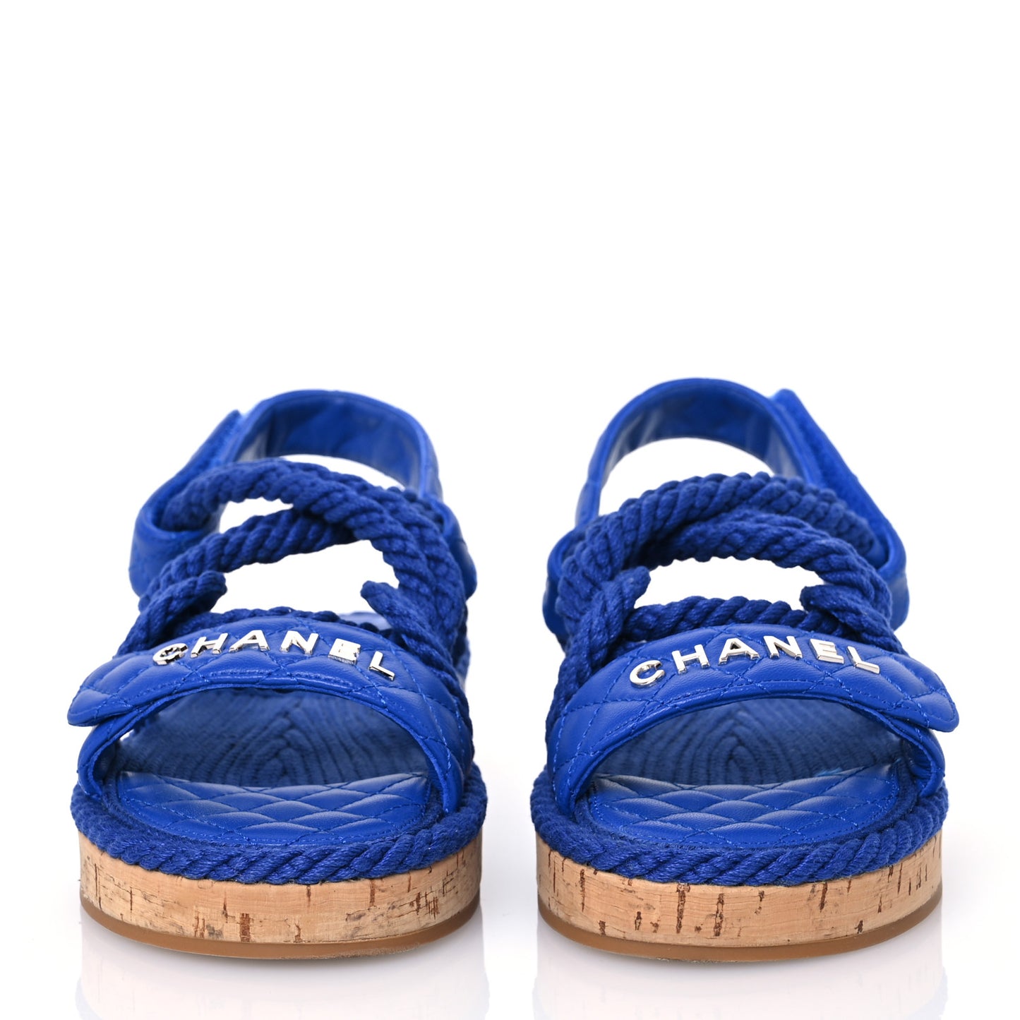 Cord Lambskin Quilted Logo Sandals 36 Blue