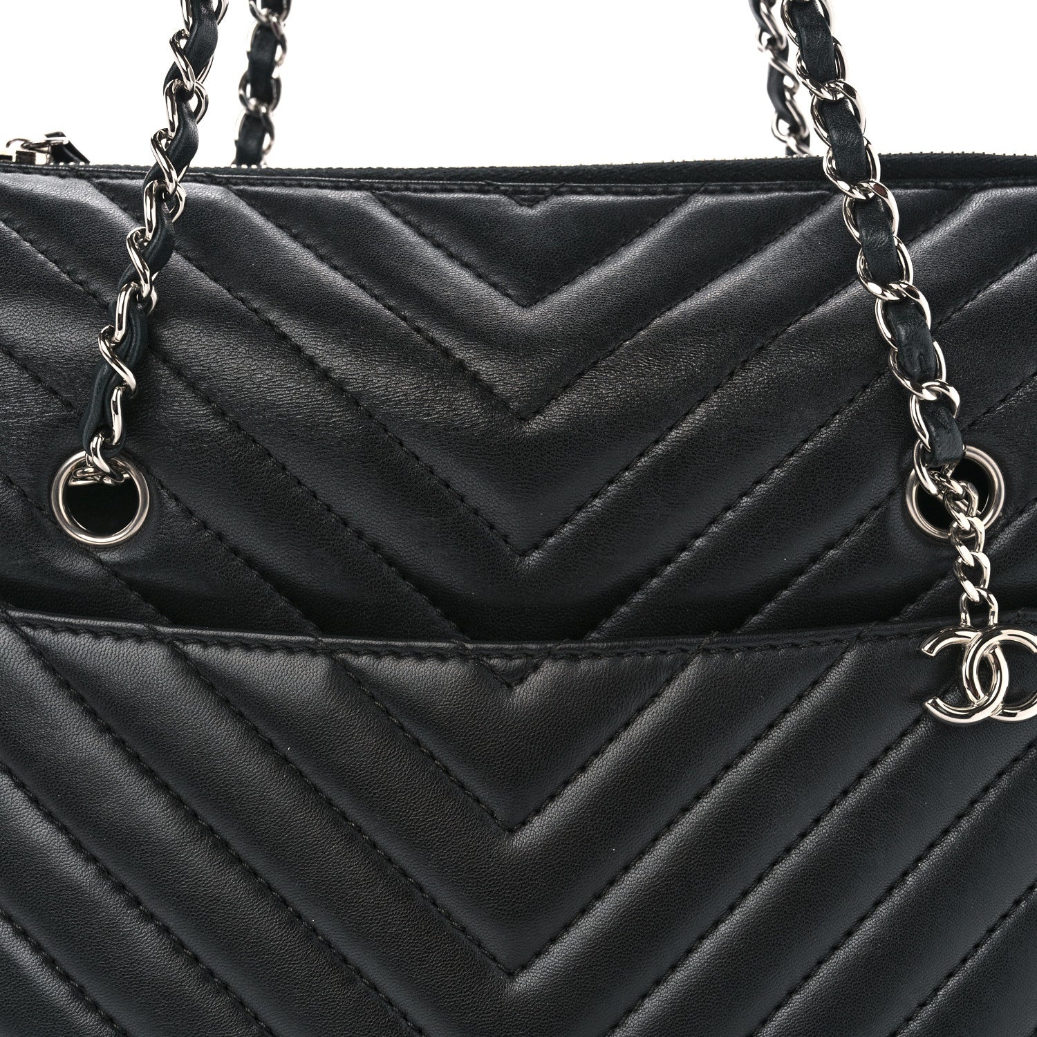Chanel Lambskin Surpique Chevron Small Tote Black 8 of 10