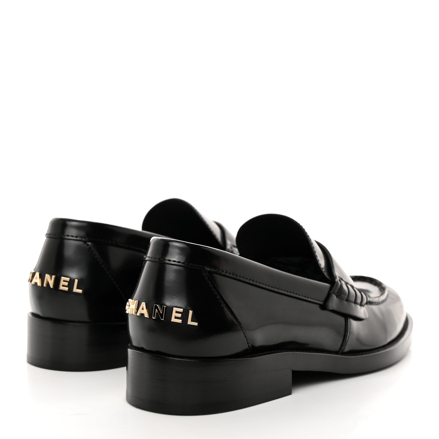 Shiny Calfskin Logo Loafers 38.5 Black
