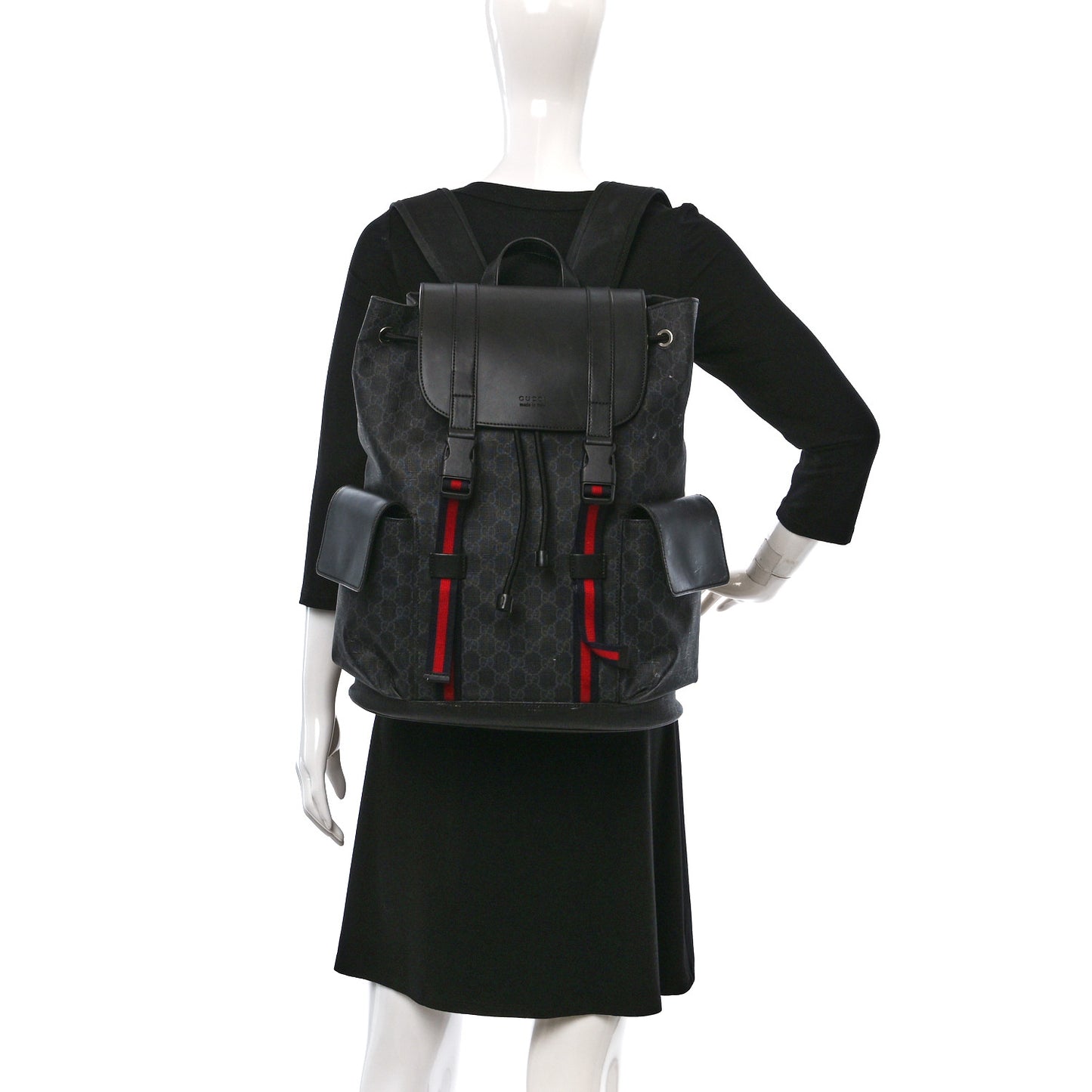 Soft GG Supreme Monogram Calfskin Web Double Buckle Backpack Black