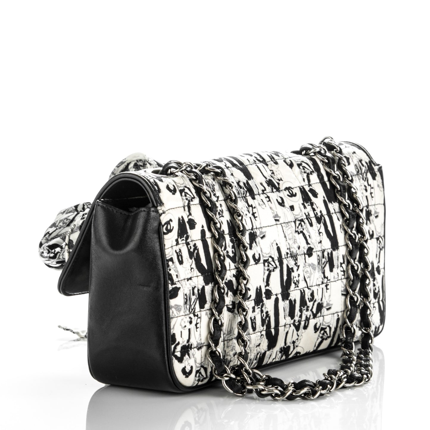 Silk Lambskin Coco Mademoiselle Scarf Flap Bag White Black