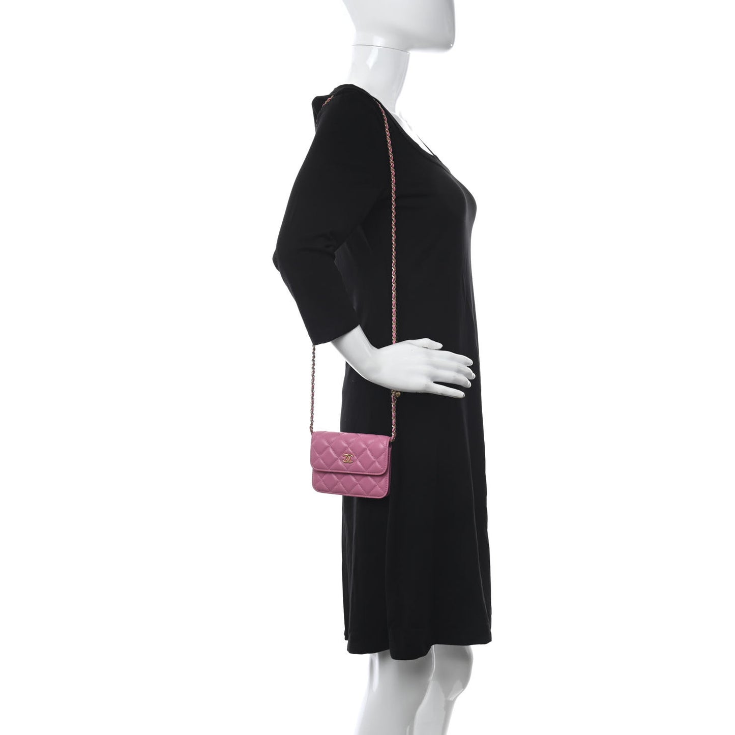 Lambskin Quilted Pearl Crush Clutch With Chain Pink