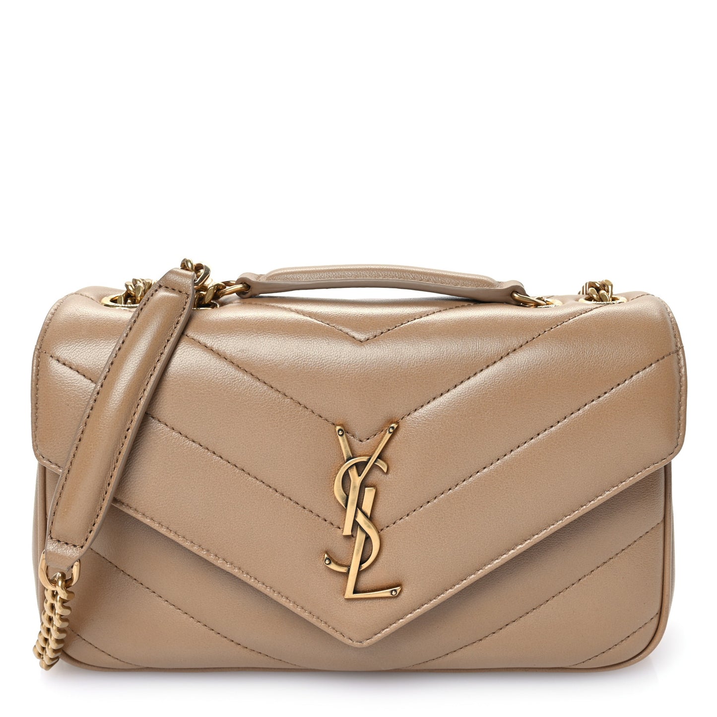 Lambskin Chevron Quilted Small Loulou Bag Natural Tan