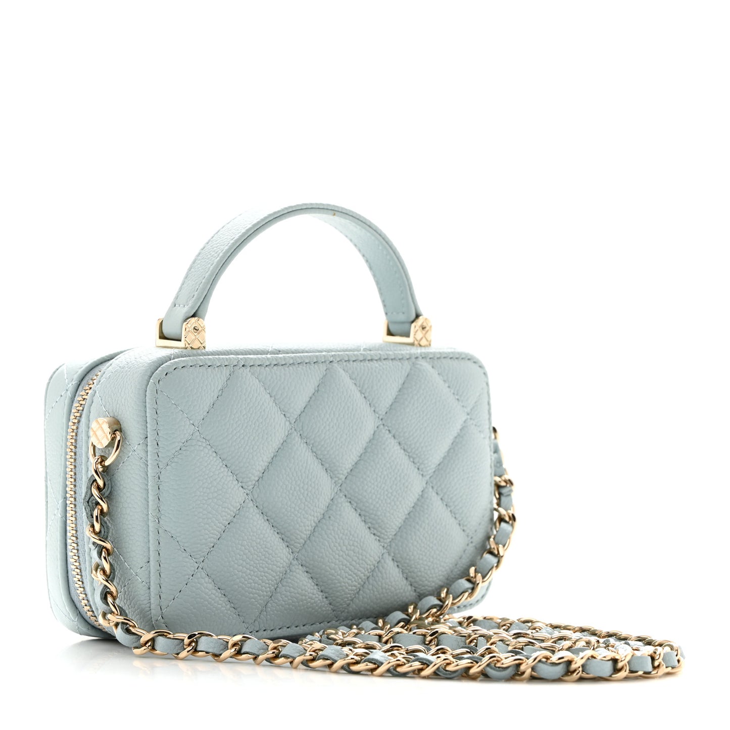 Caviar Quilted Small Top Handle Vanity Case Light Blue