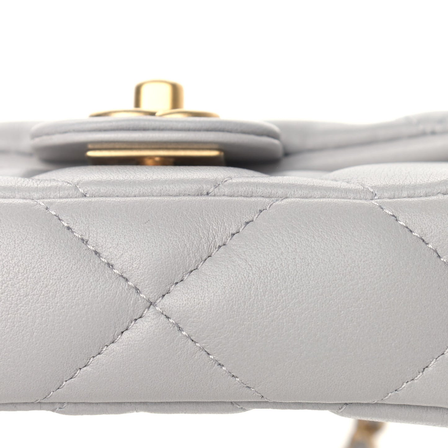 Calfskin Quilted Lady Handle Flap Card Holder With Chain Grey