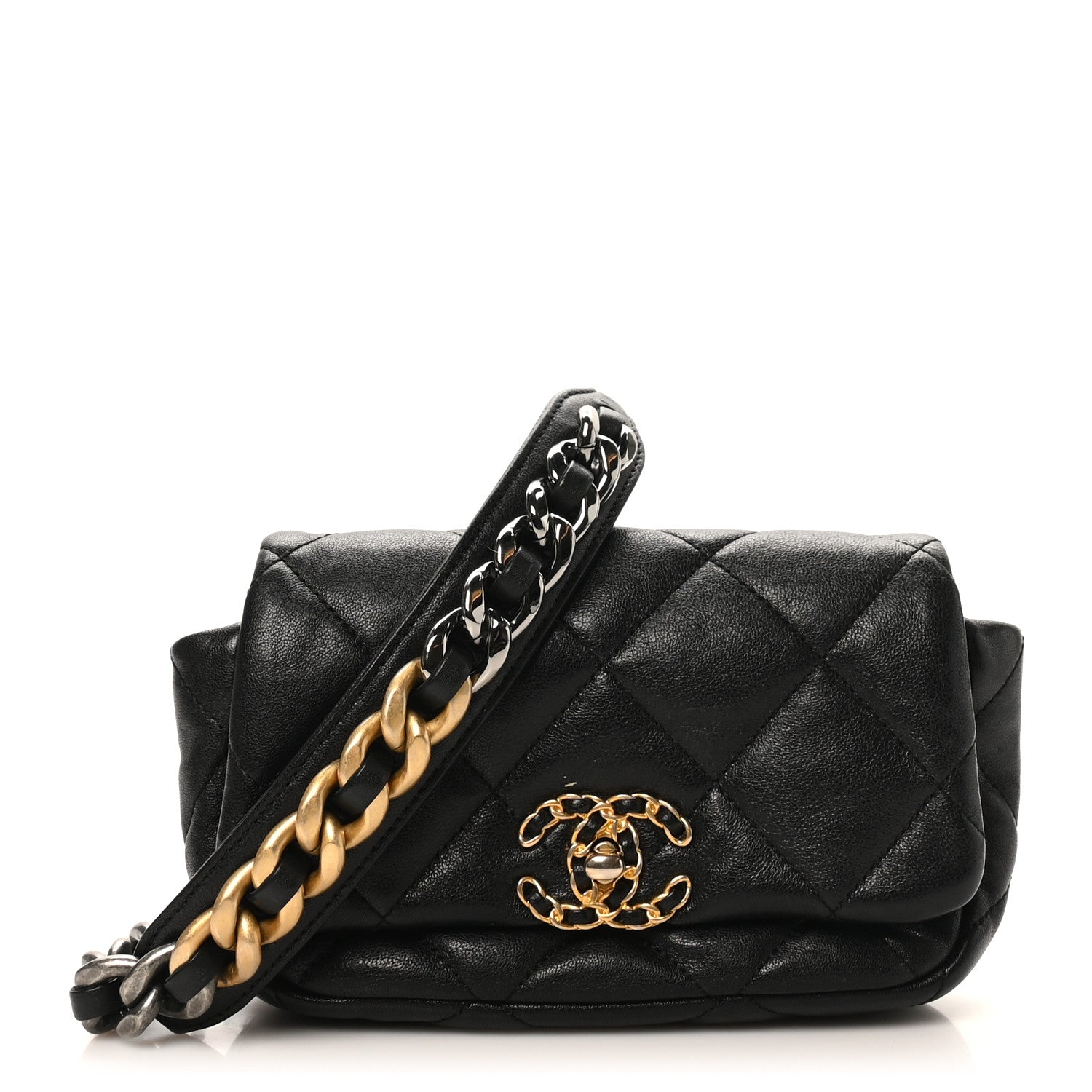 Chanel Goatskin Quilted Chanel 19 Waist Bag Black 1817281
