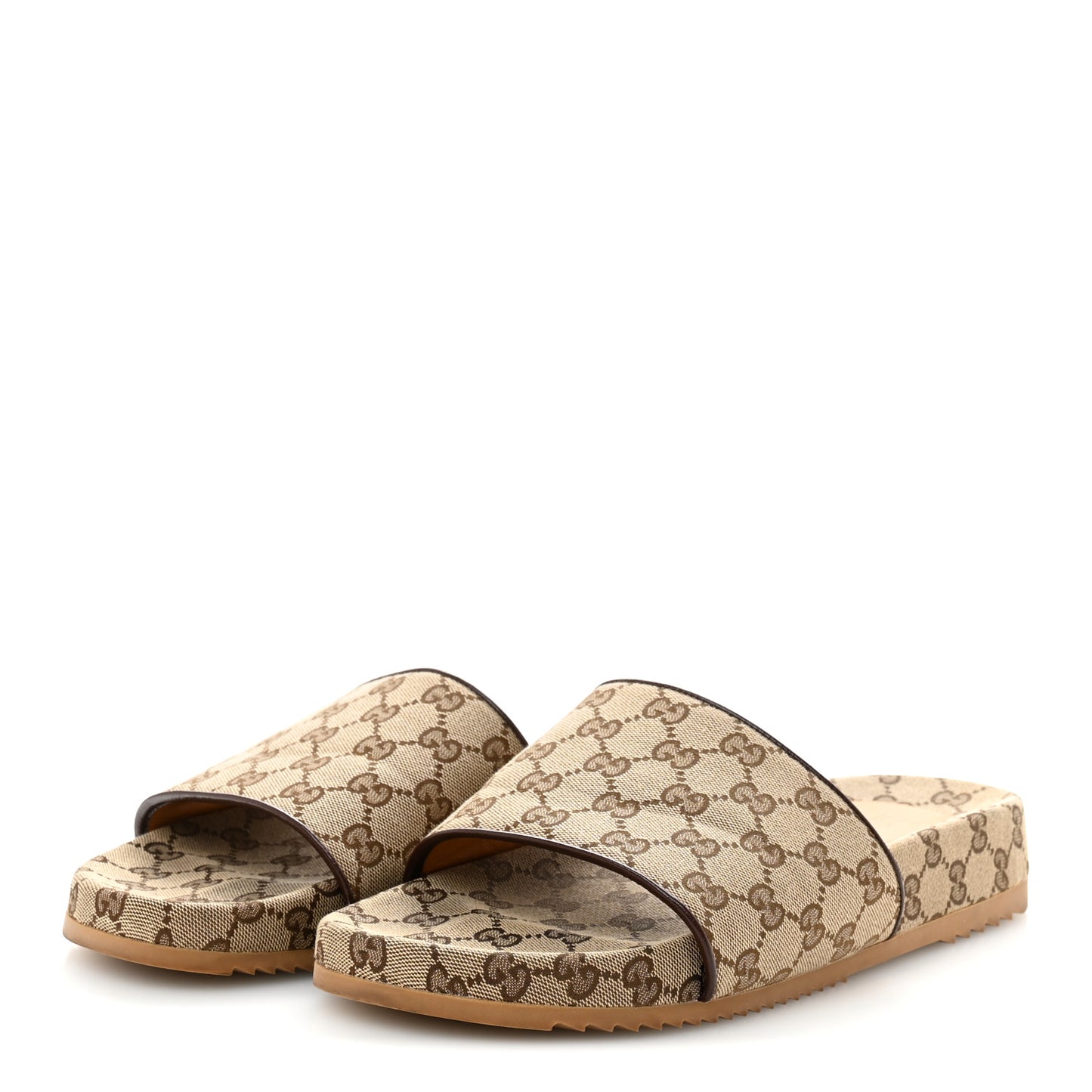 Canvas GG Monogram Mens Slide Sandals 11 Beige