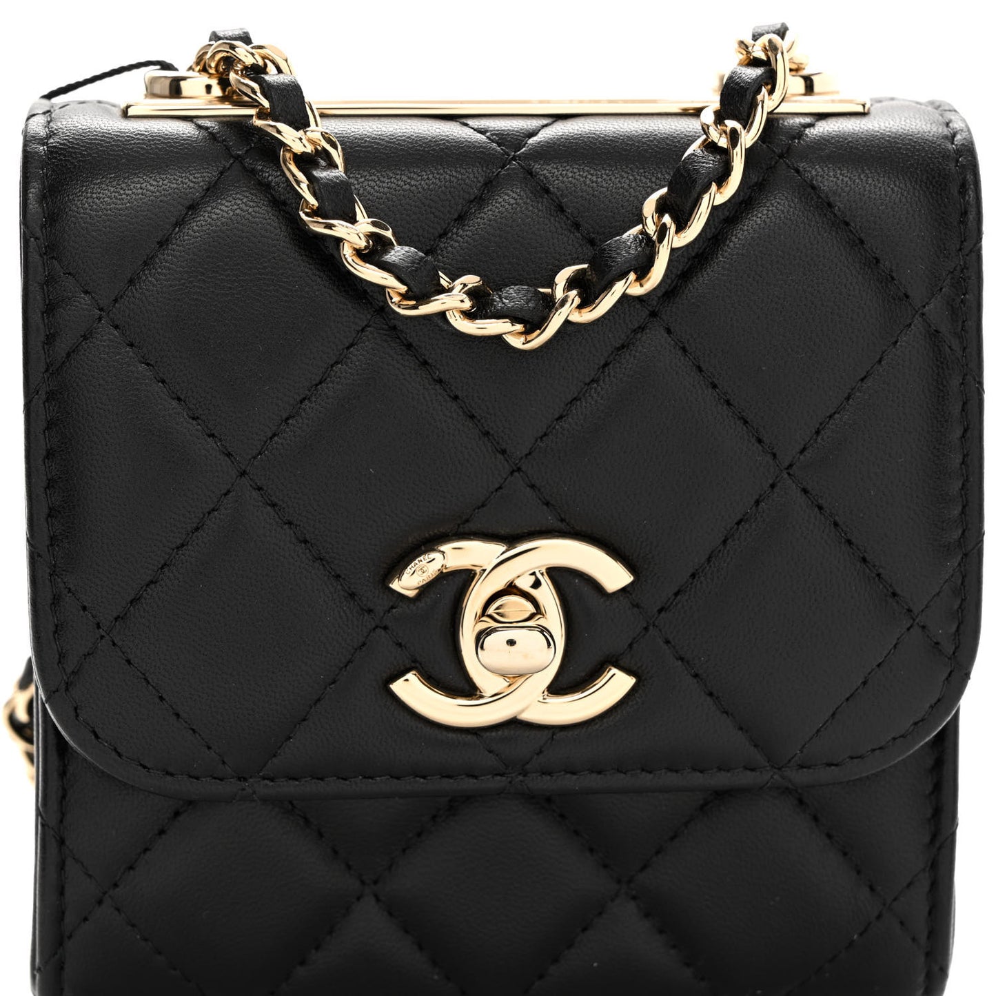 Lambskin Quilted Mini Trendy CC Clutch With Chain Black