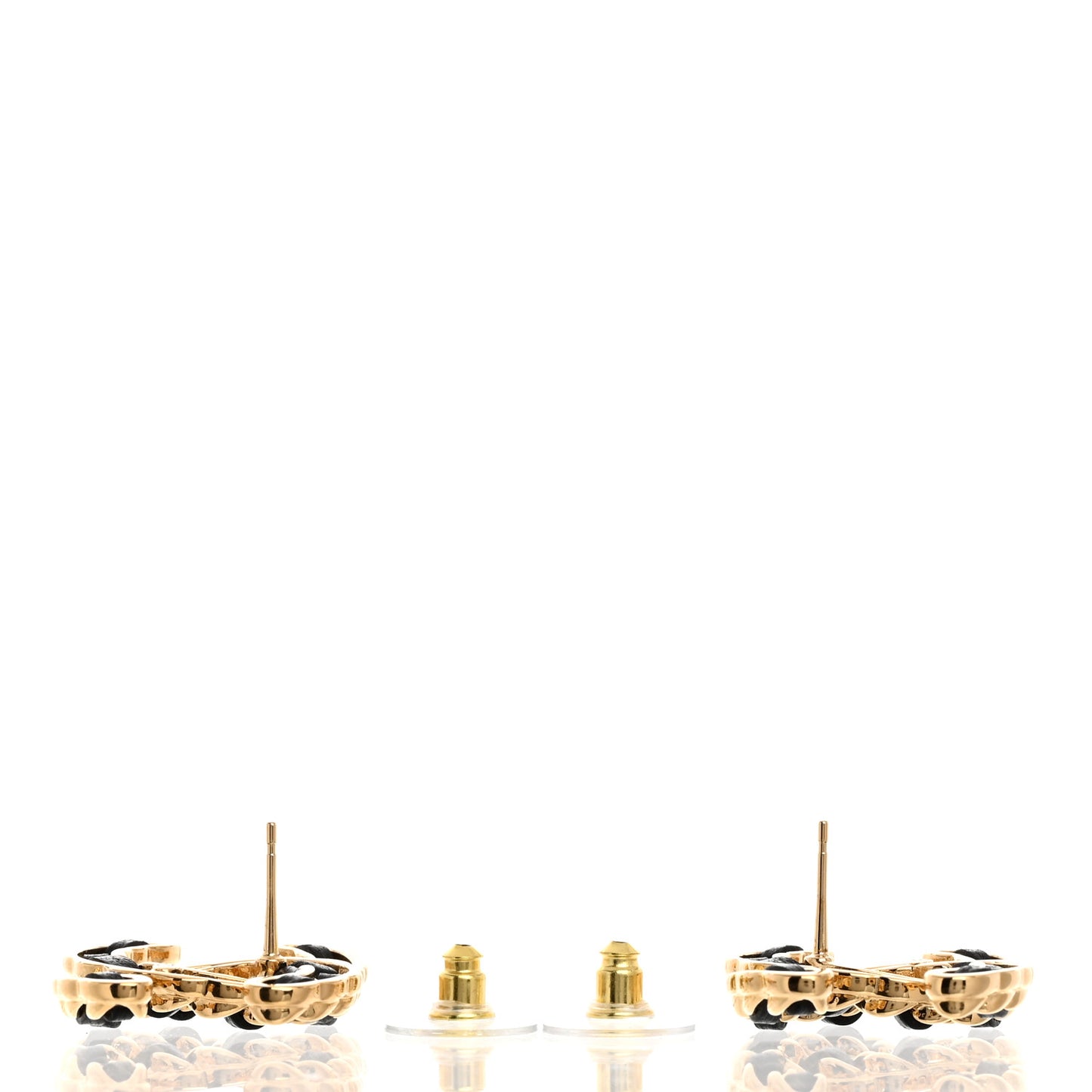 Lambskin CC Chain Earrings Black Gold