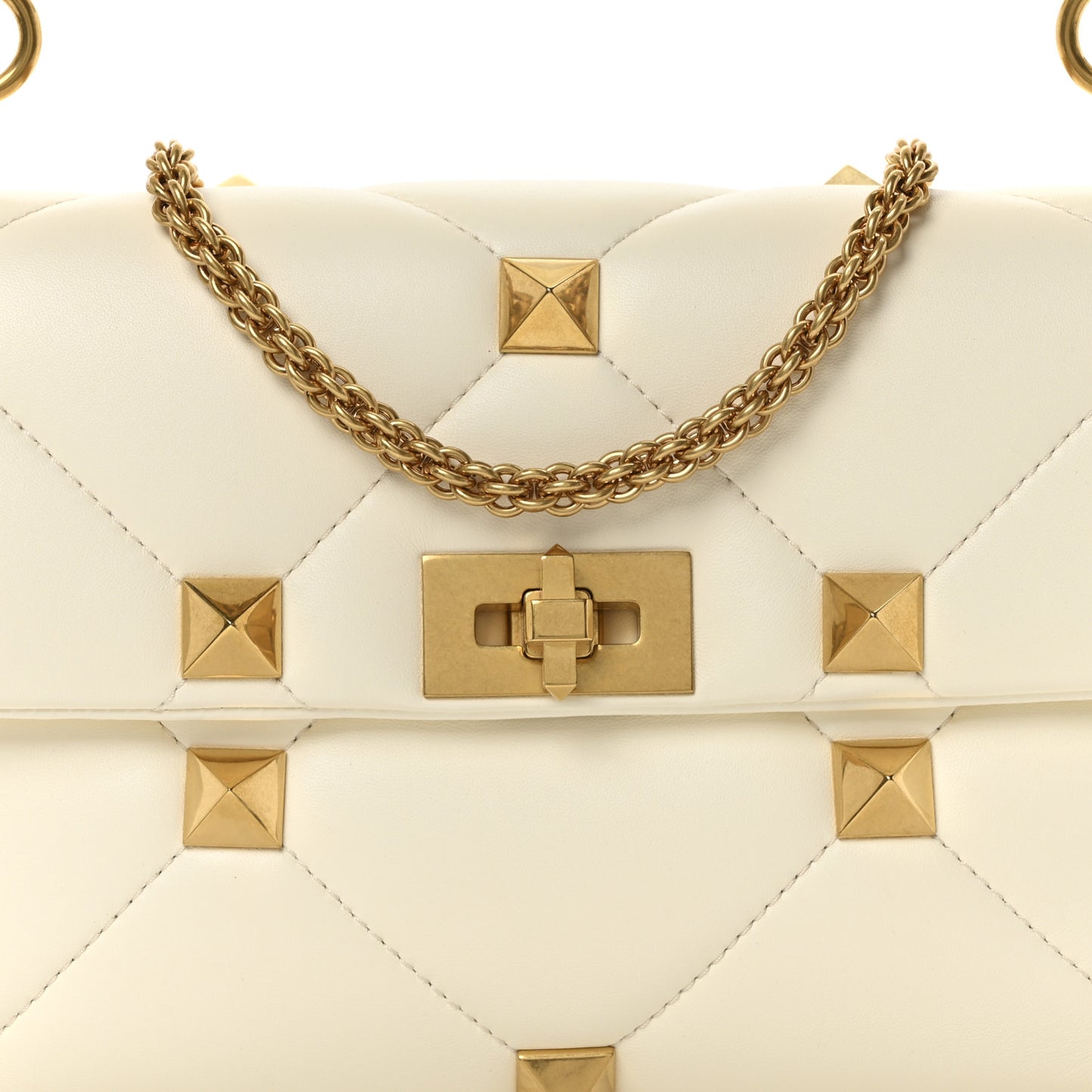 Nappa Large Roman Stud Shoulder Bag Ivory