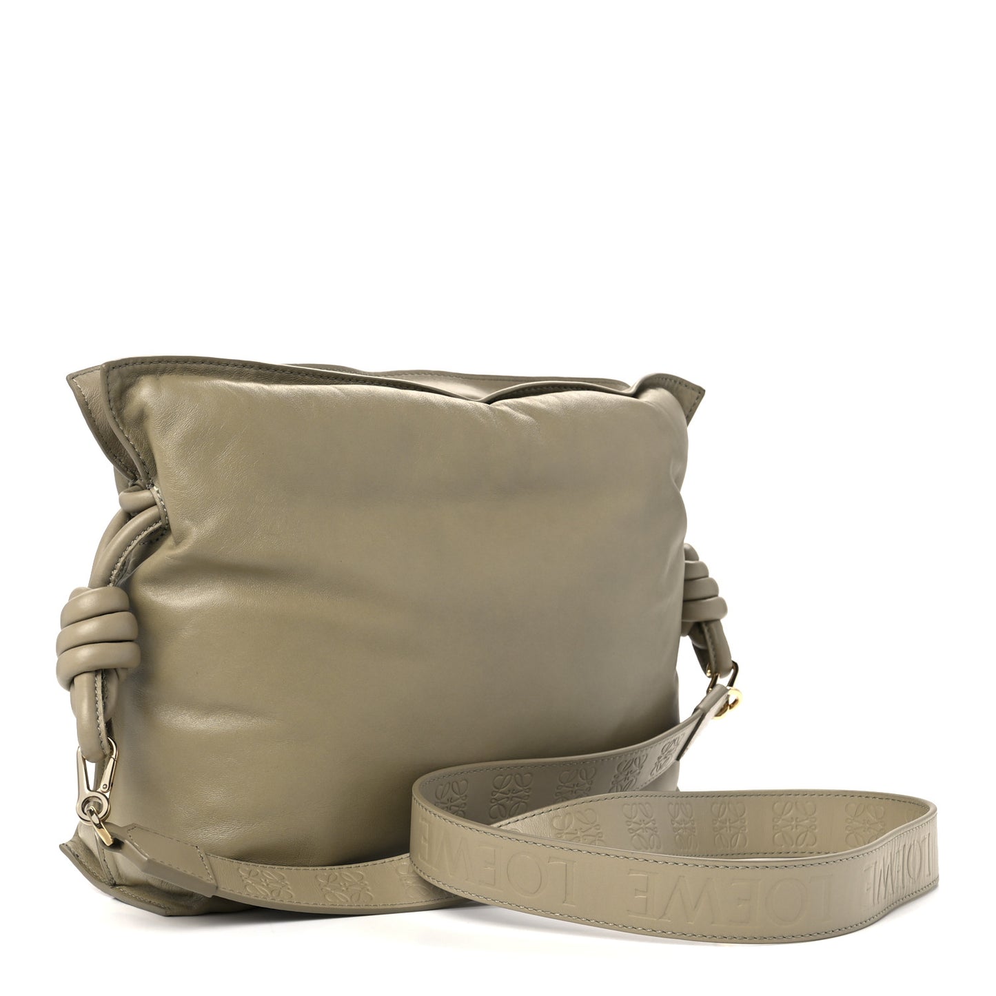 Shiny Nappa Lambskin Puffer Flamenco Knot Clutch Clay Green