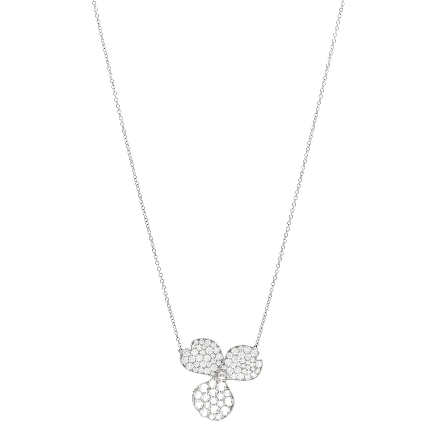 Platinum Diamond Large Paper Flowers Pave Pendant Necklace