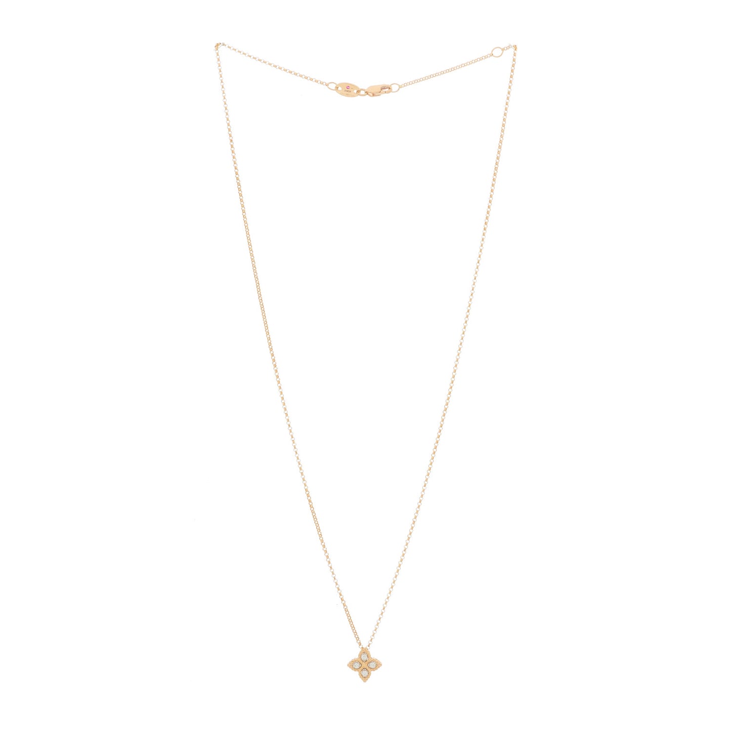 18K Rose White Gold Diamond Small Princess Flower Pendant Necklace