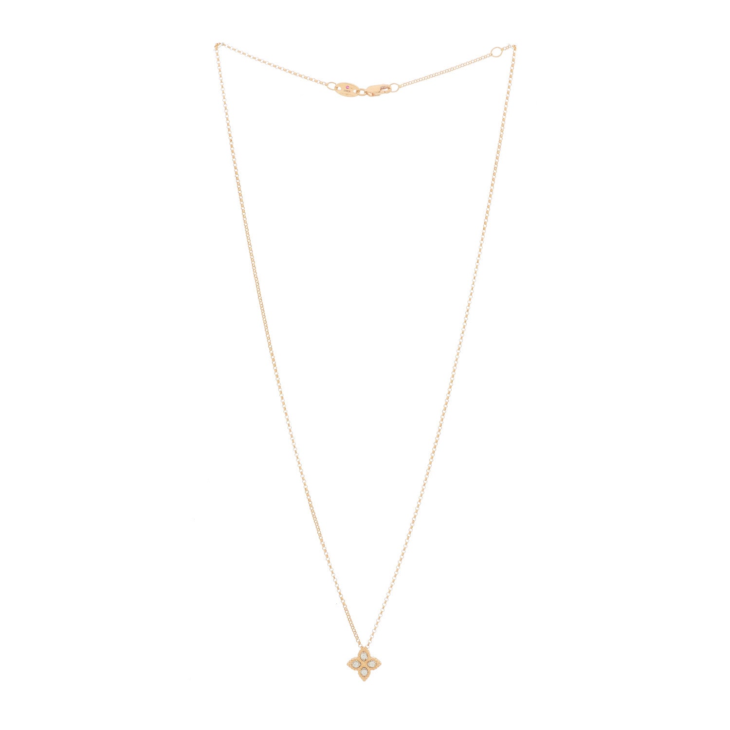 Roberto Coin 18K Rose White Gold Diamond Small Princess Flower Pendant Necklace 3 of 5