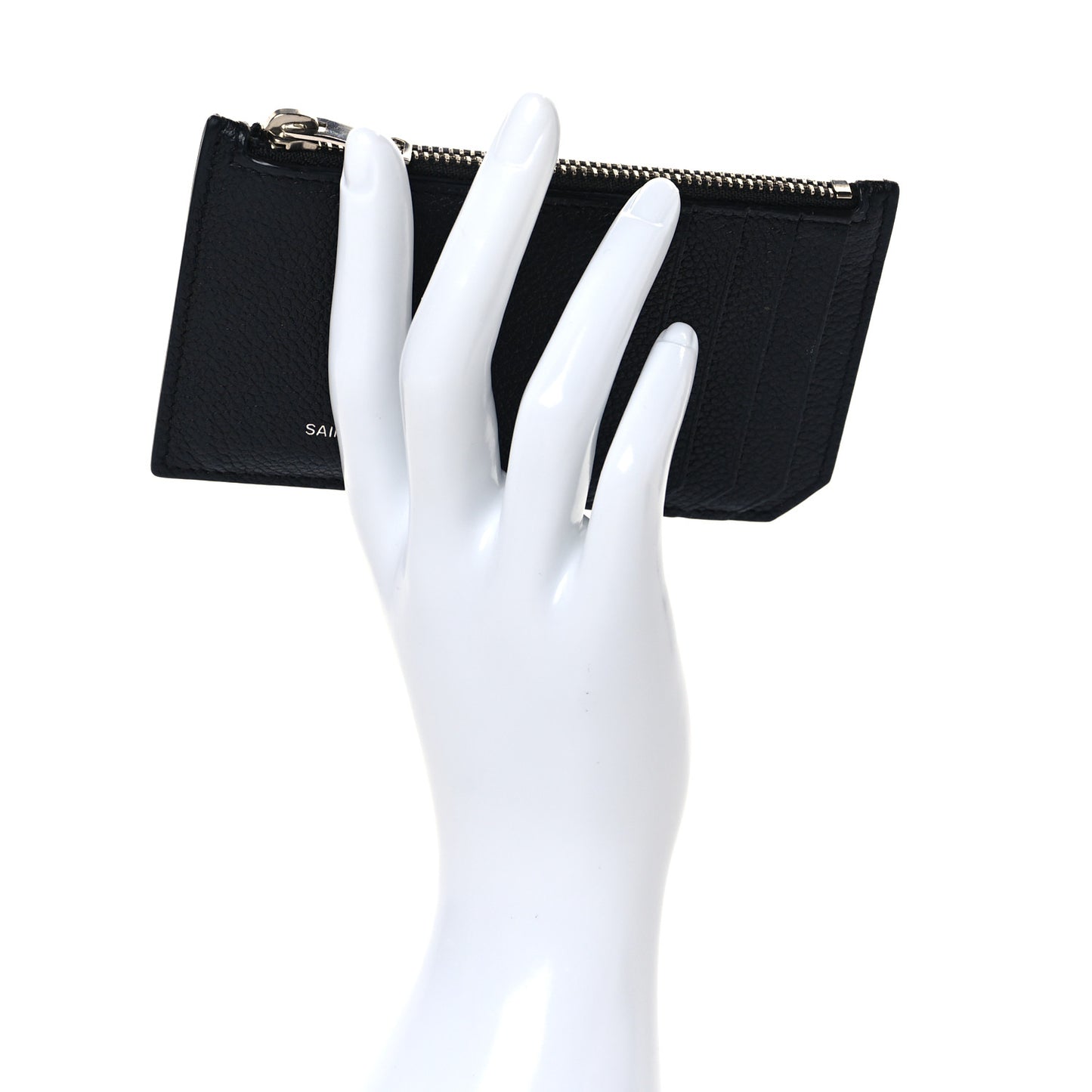 Grained Calfskin 5 Fragments Zip Pouch Card Holder Black