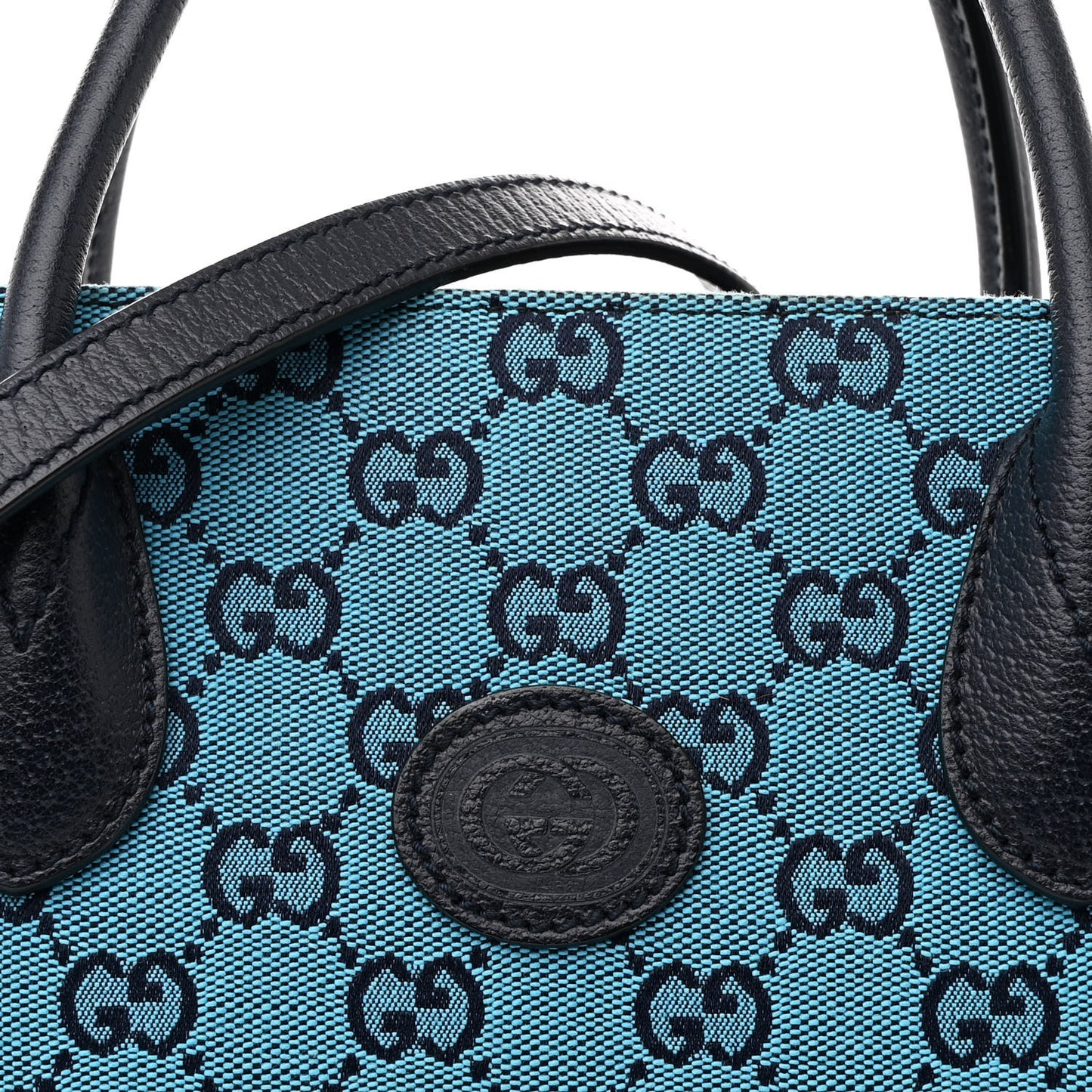 Monogram Multicolor Textured Dollar Calfskin Small Retro Interlocking G Tote Bag Light Blue