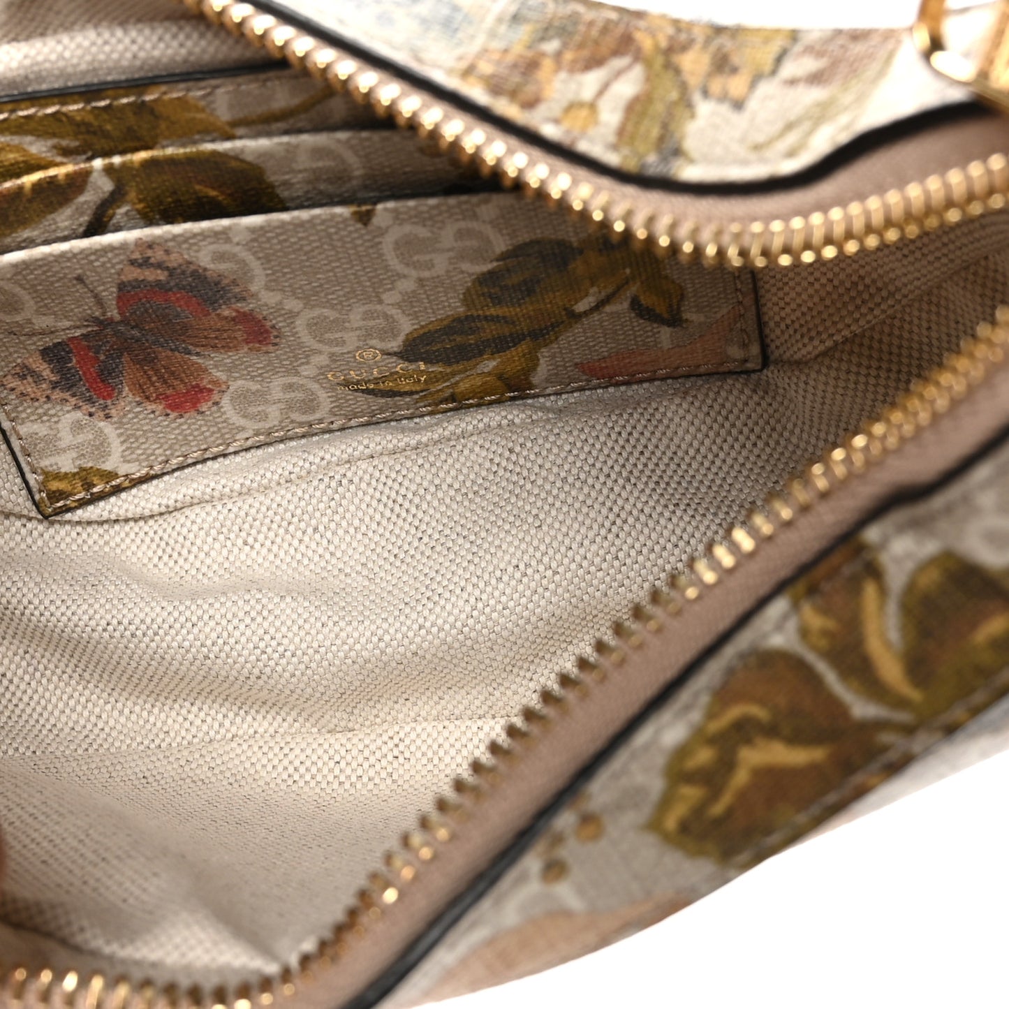 GG Supreme Monogram Water Flora Web Mini Ophidia Half Moon Hobo Beige White Multicolor