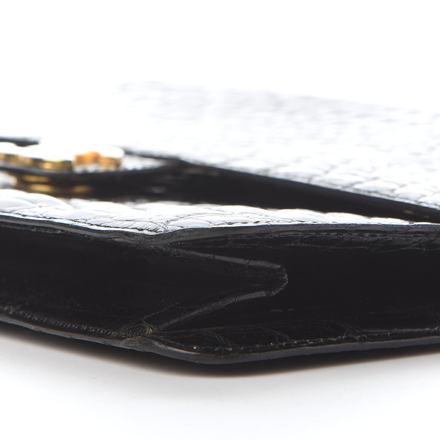 Shiny Crocodile Small Single Flap Black