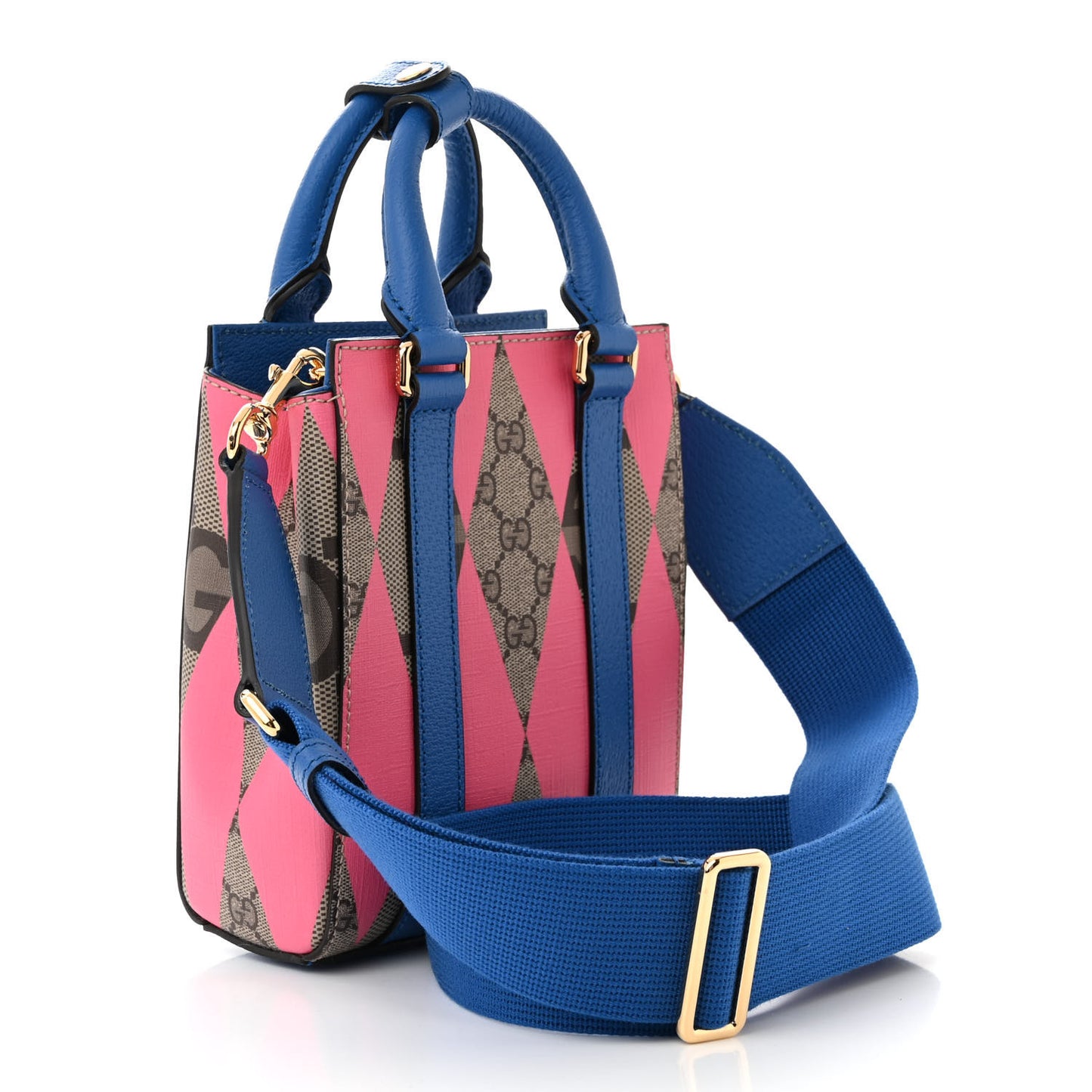 GG Supreme Monogram Textured Dollar Calfskin Rhombus Mini Tote Bag Beige Ebony Pink Blue
