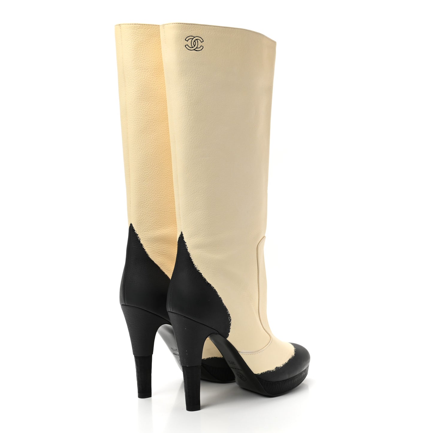 Calfskin CC High Boots 37.5 Dark White Black