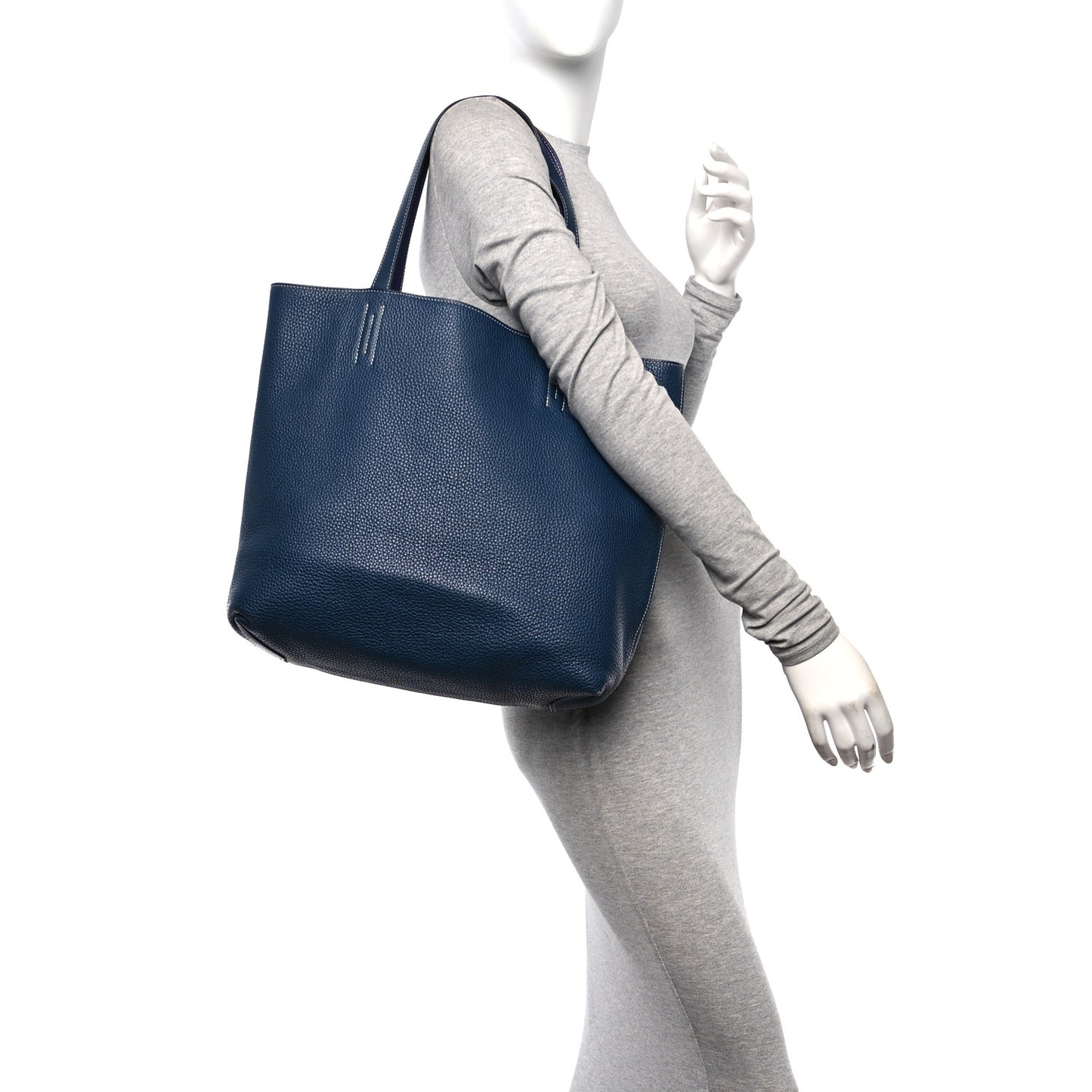 Taurillon Clemence Double Sens 45 Reversible Tote Iris Bleu De Malte