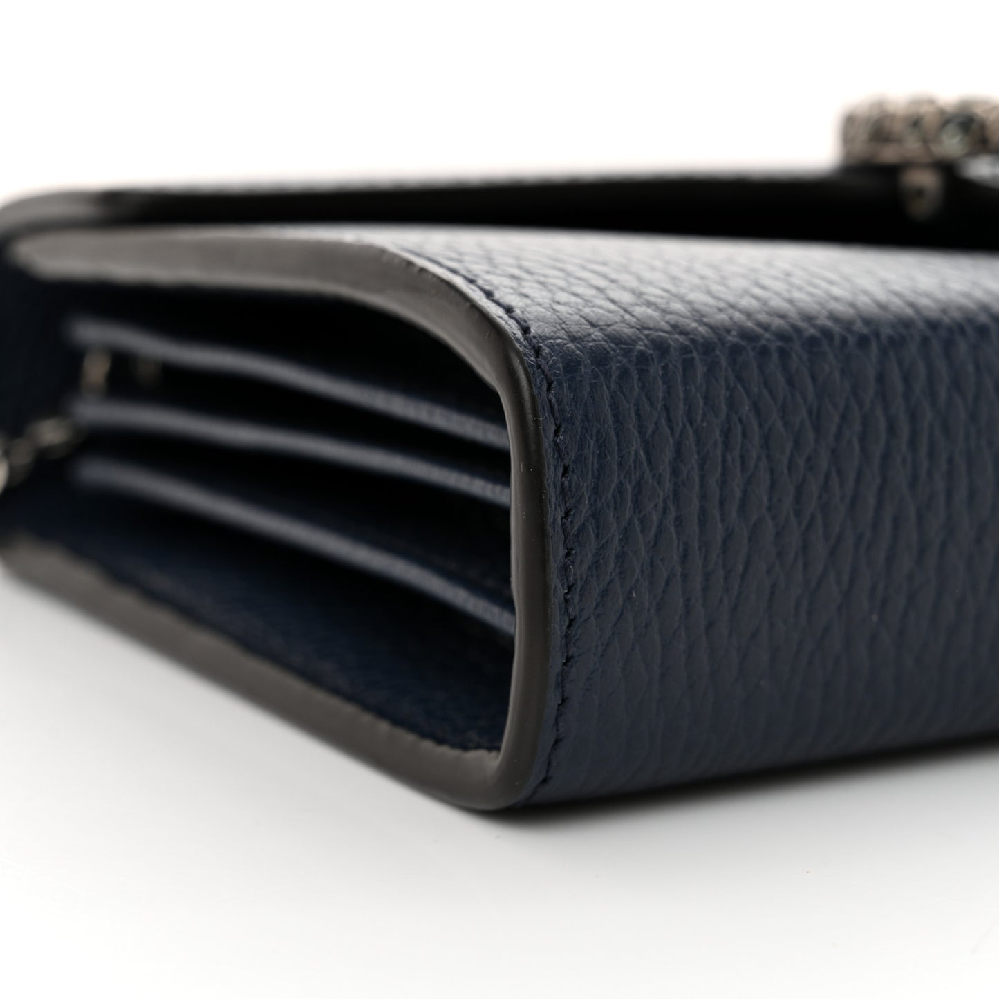 Dollar Calfskin Crystal Mini Dionysus Chain Wallet Blue Agata Black Diamond