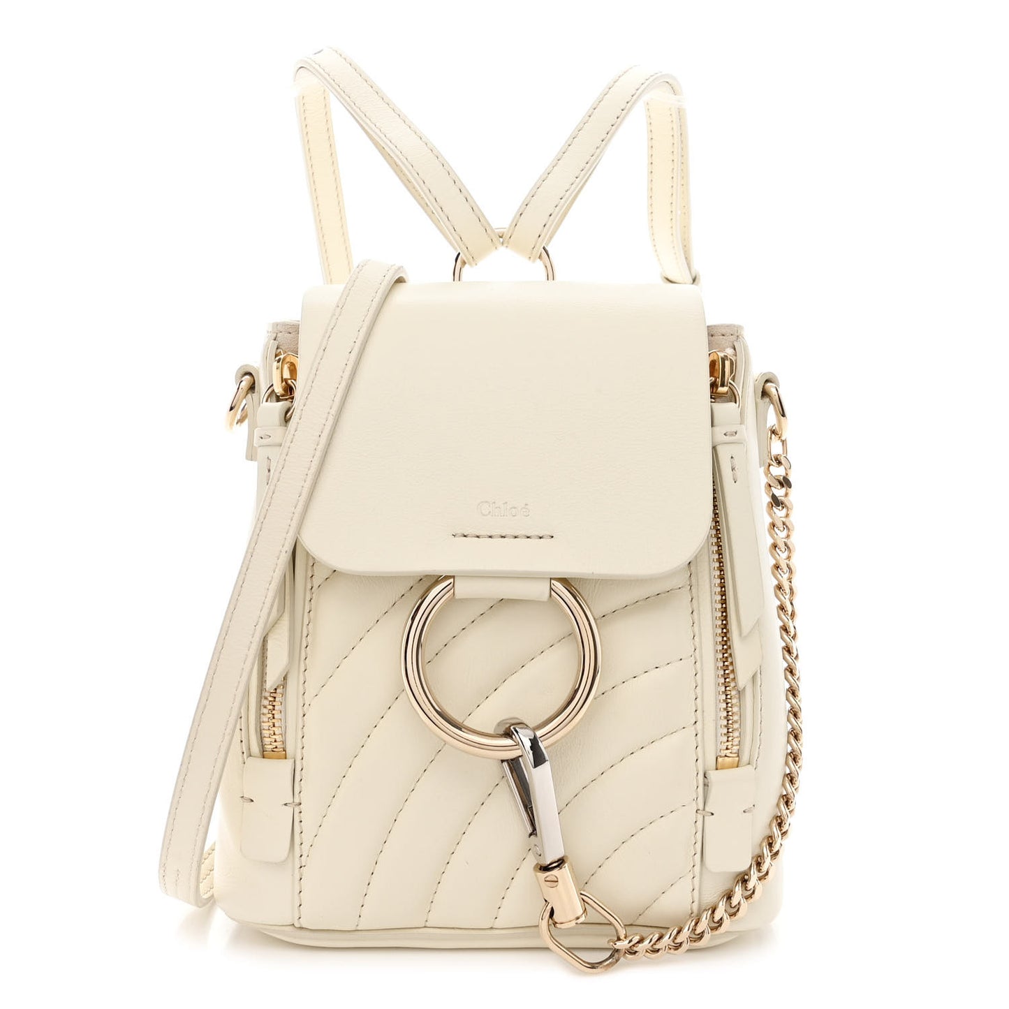 Calfskin Quilted Mini Faye Backpack Natural White