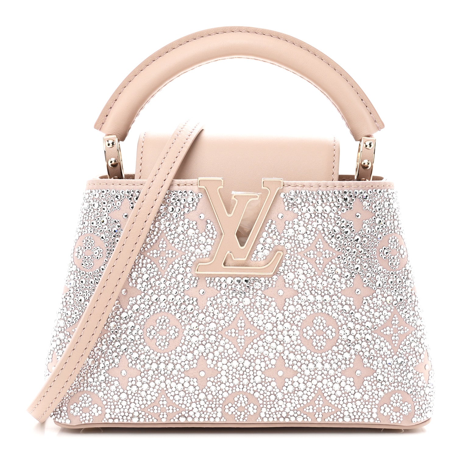 ルイヴィトン Louis Vuitton Calfskin Satin Swarovski Crystal Mini Capucines