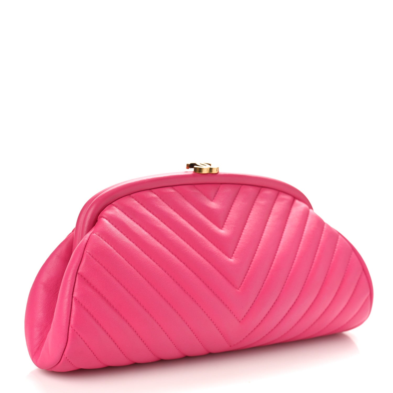 Chanel Lambskin Chevron Quilted Timeless Clutch Dark Pink 3 of 10