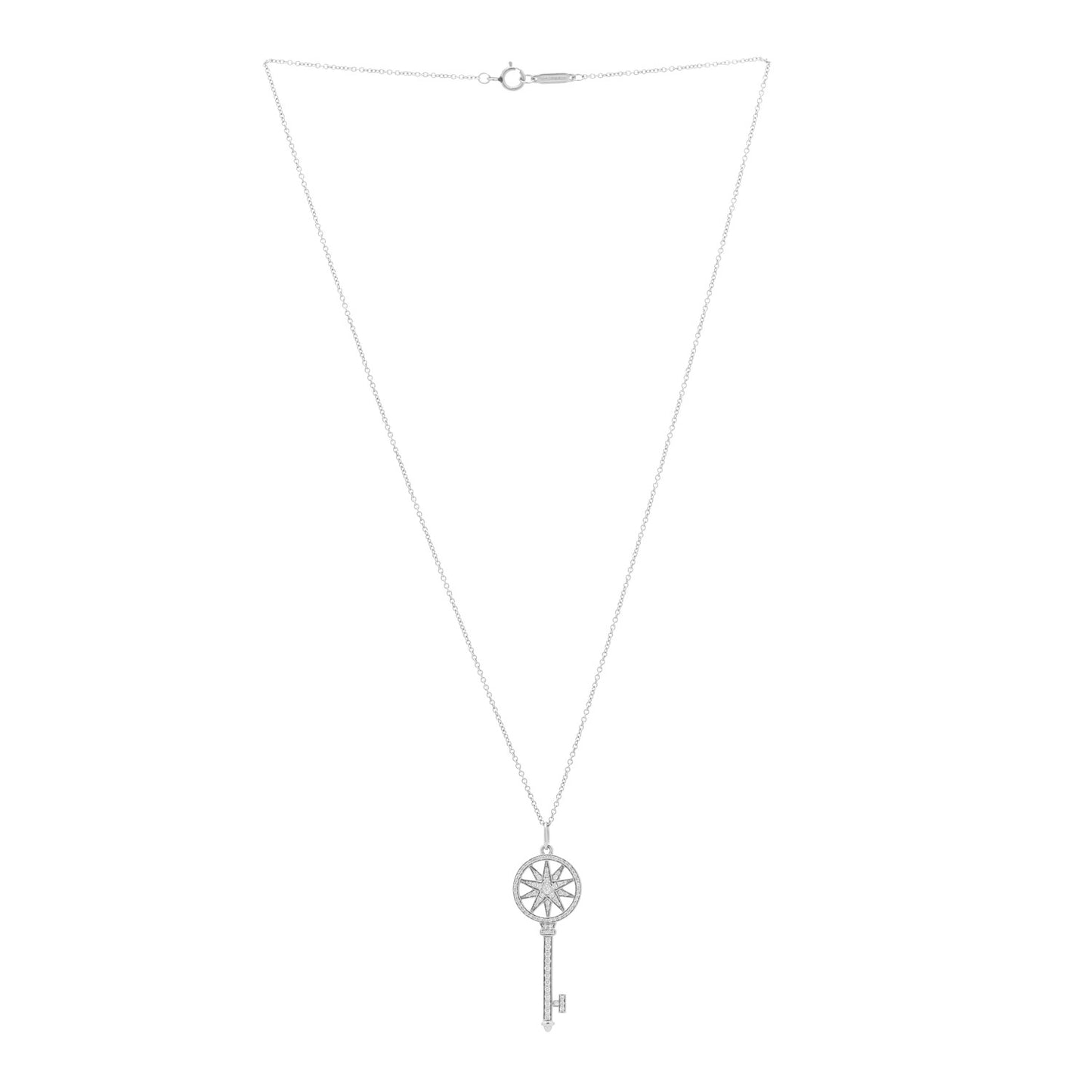 Platinum Diamond Star Key Pendant Necklace