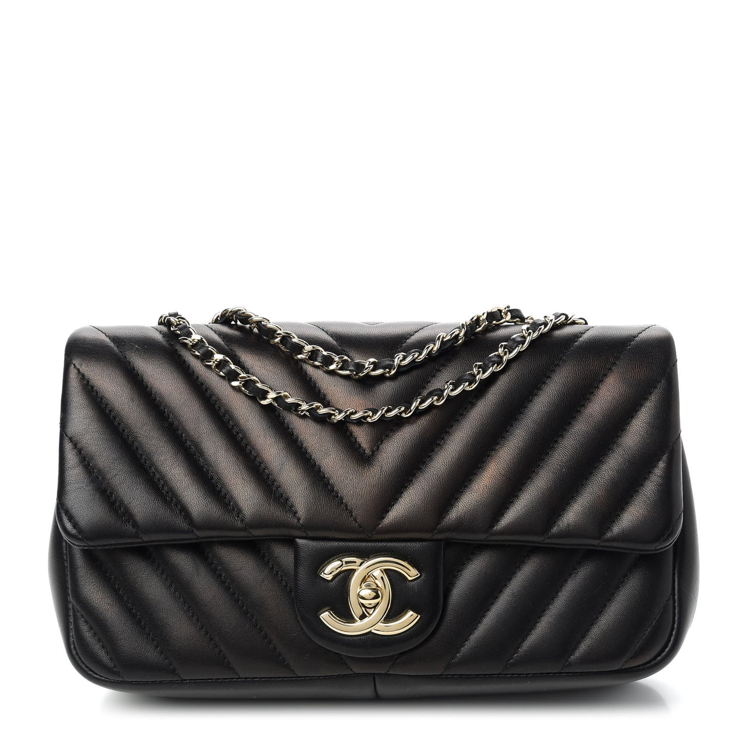 Lambskin Chevron Quilted Mini Rectangular Flap Black