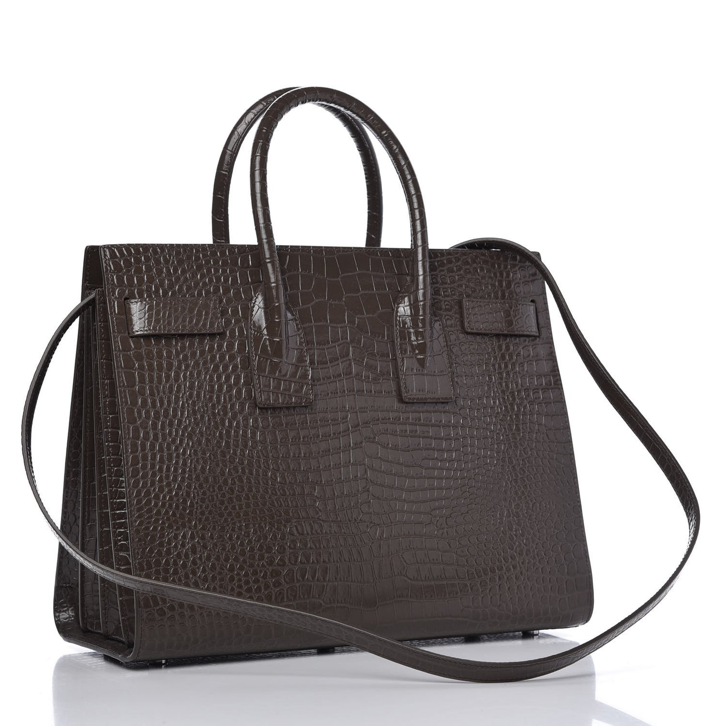 Calfskin Crocodile Embossed Small Sac De Jour Brown