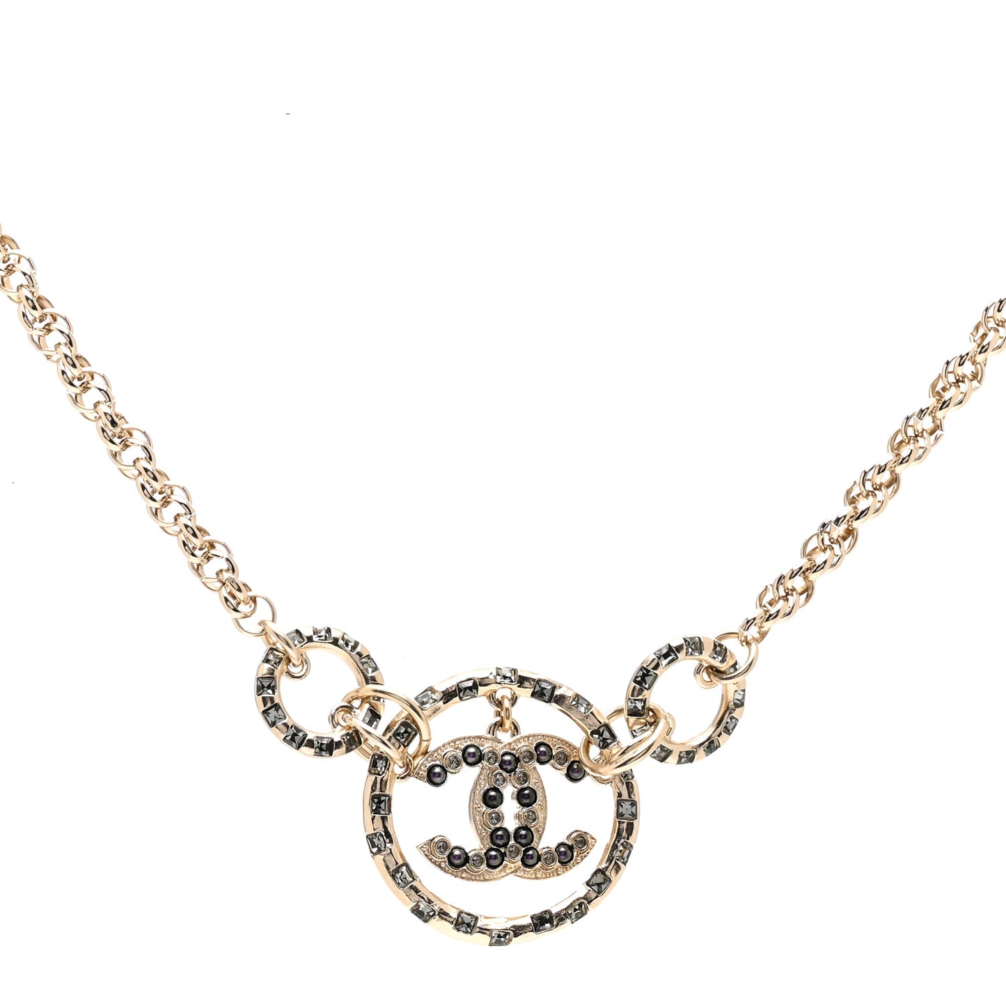 Pearl CC Chain Short Necklace Gold Purple Grey