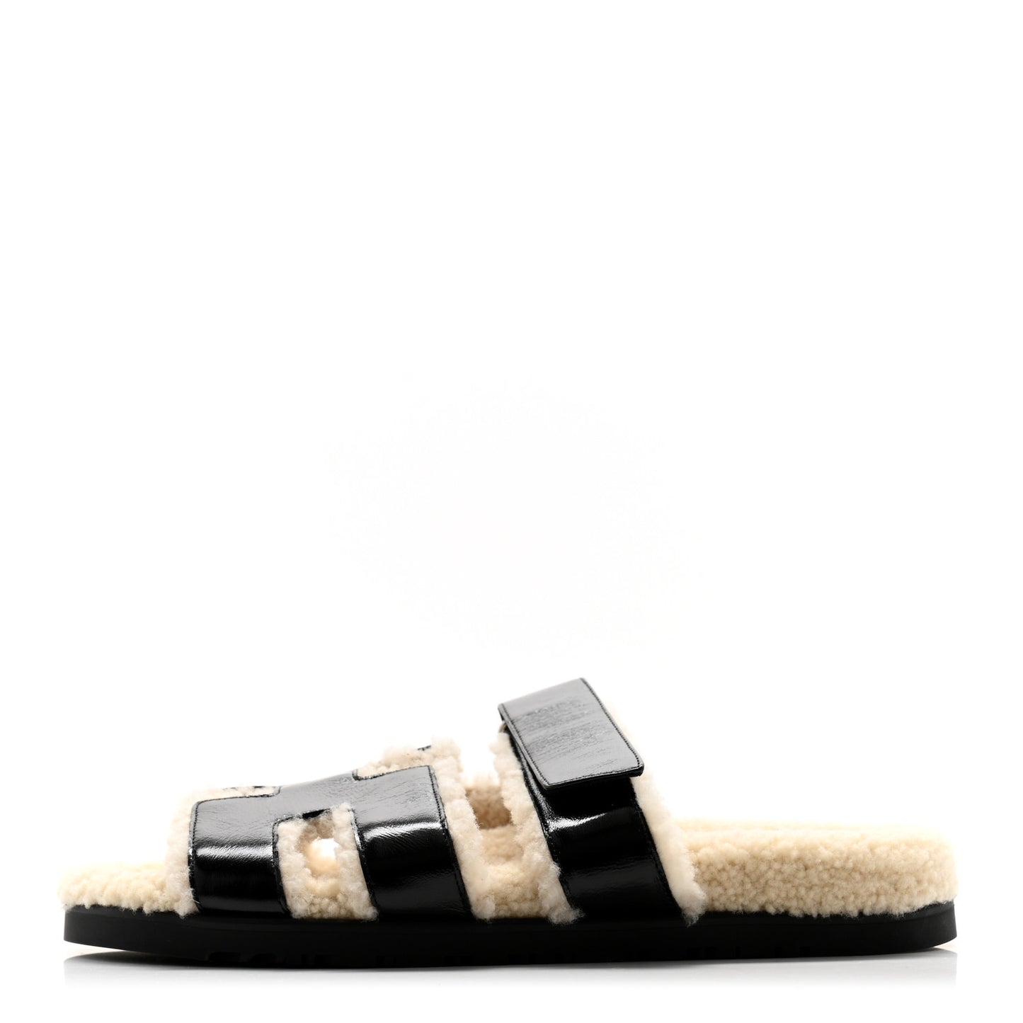Glazed Nappa Woolskin Womens Chypre Sandals 40.5 Black Ecru