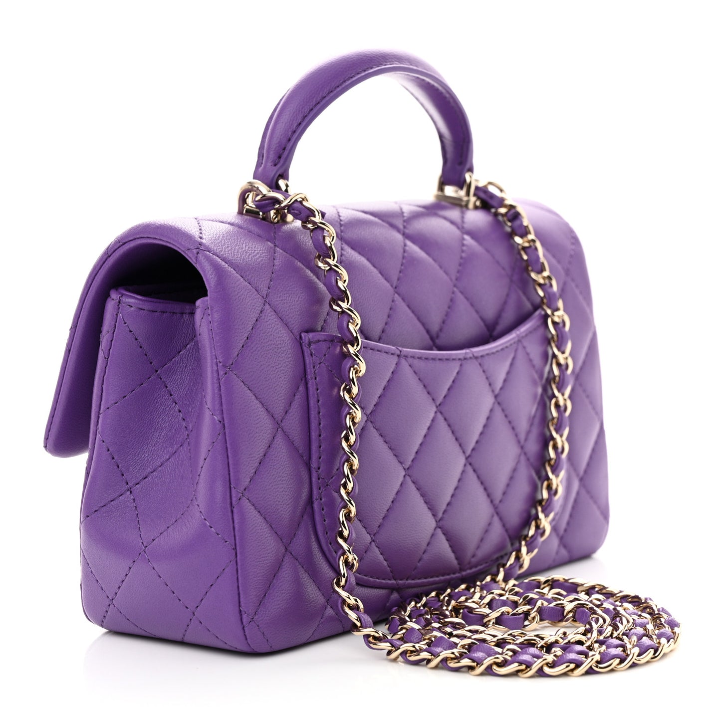 Lambskin Quilted Mini Top Handle Rectangular Flap Dark Purple