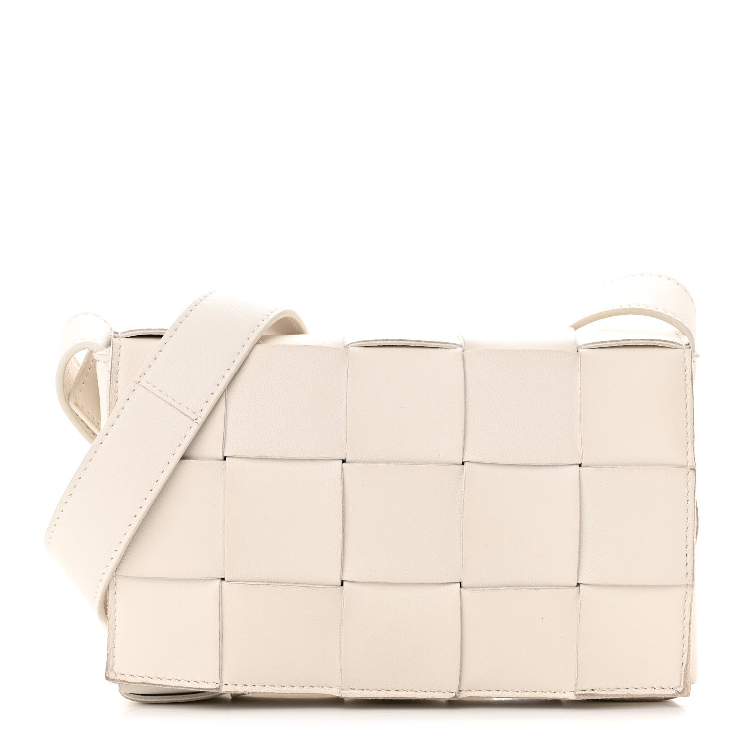 Bottega Veneta Lambskin Maxi Intrecciato Small Cassette Crossbody Bag White 1 of 13