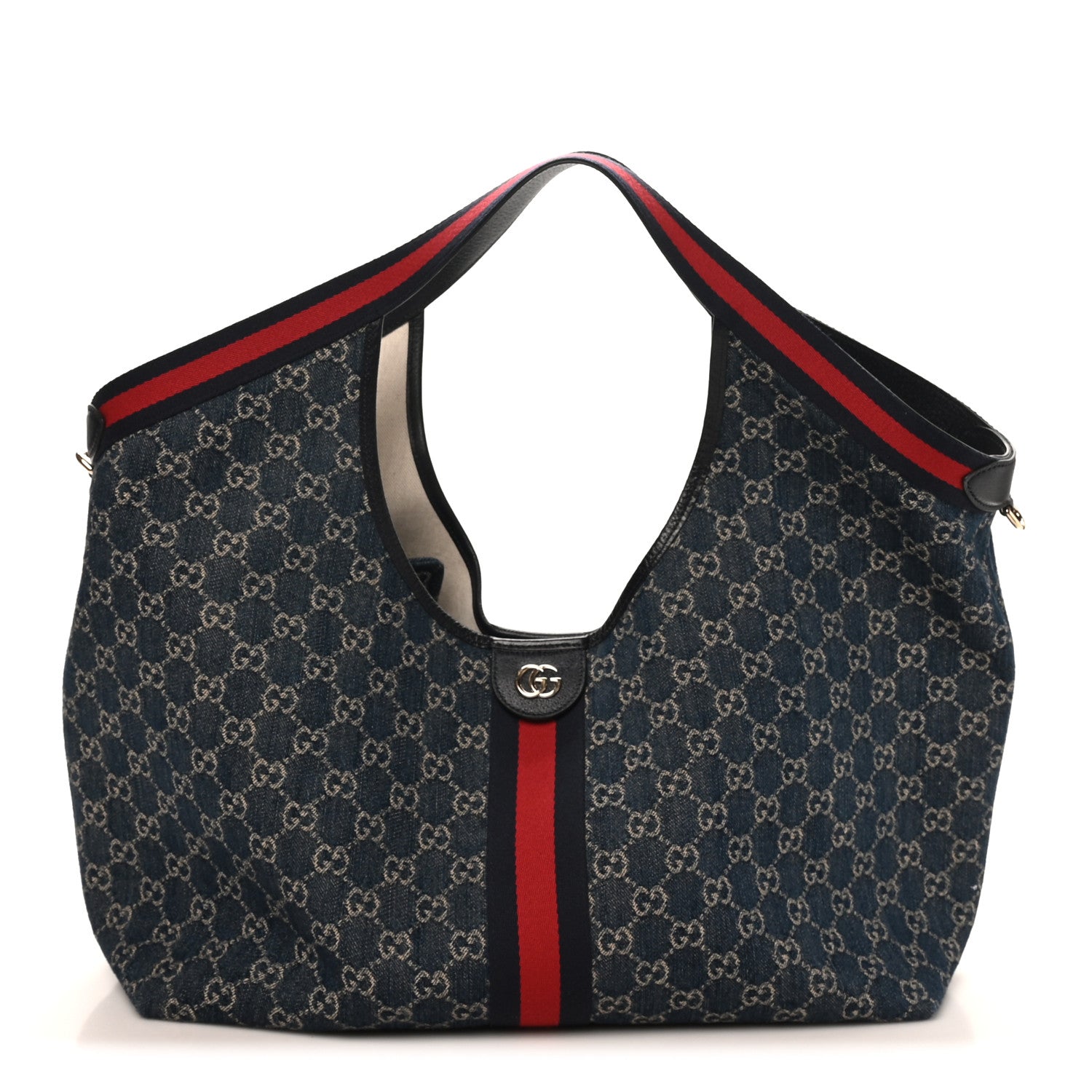 Gucci Denim GG Monogram Web Large Giglio Tote Blue 1881993