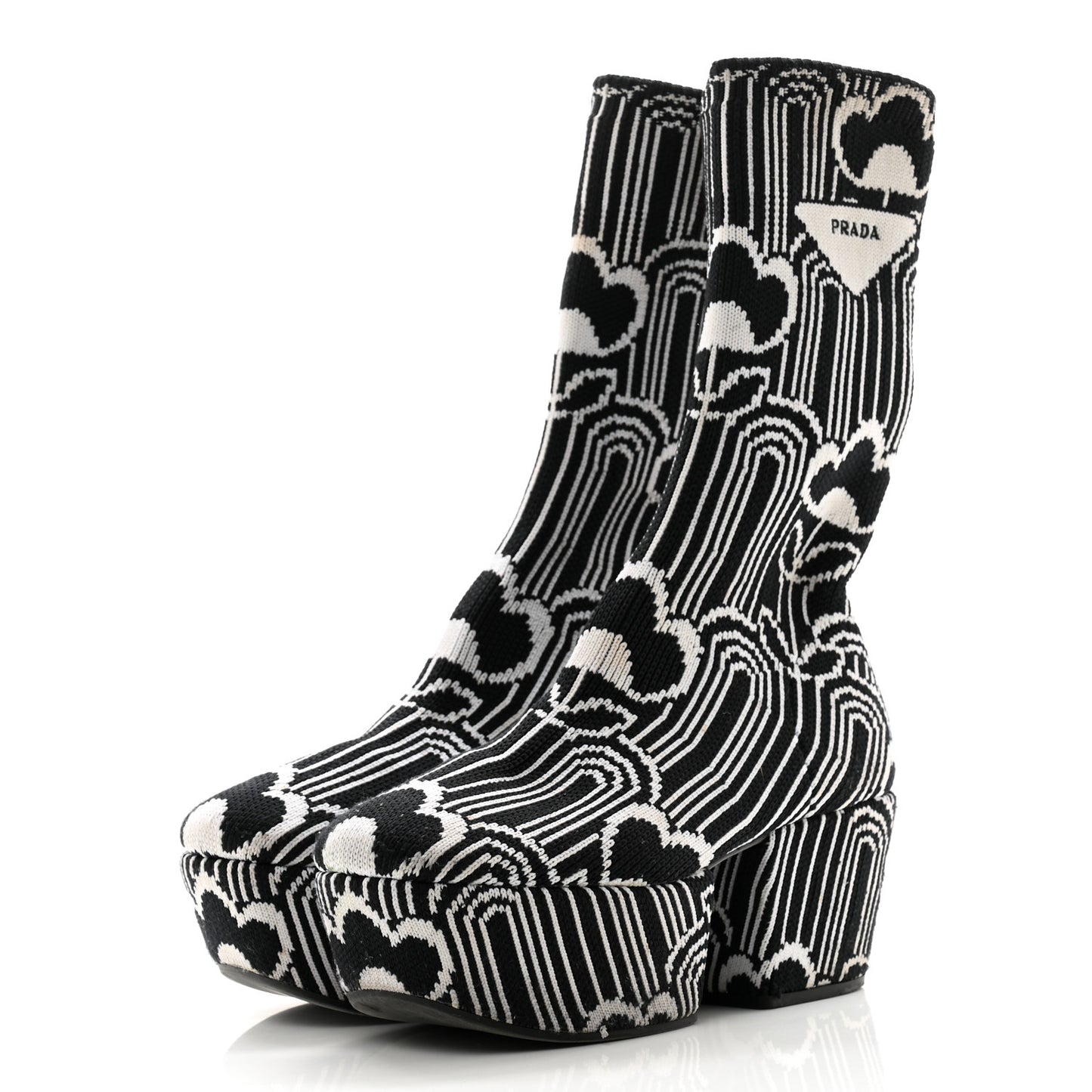 Jacquard Knit Platform Ankle Boots 37 Black