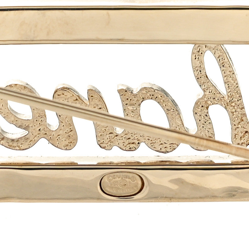 Crystal Pearl Logo Brooch Gold White