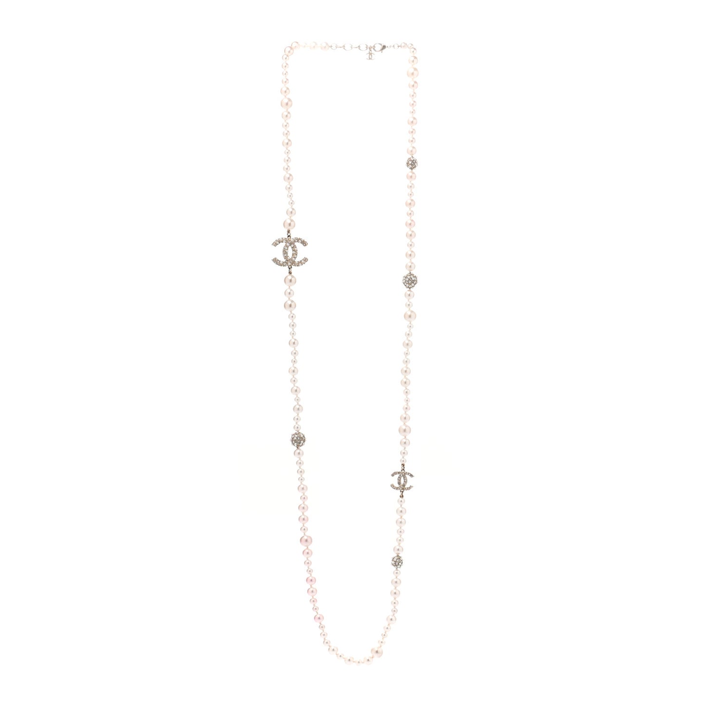 Pearl Crystal CC Cluster Long Necklace Gold