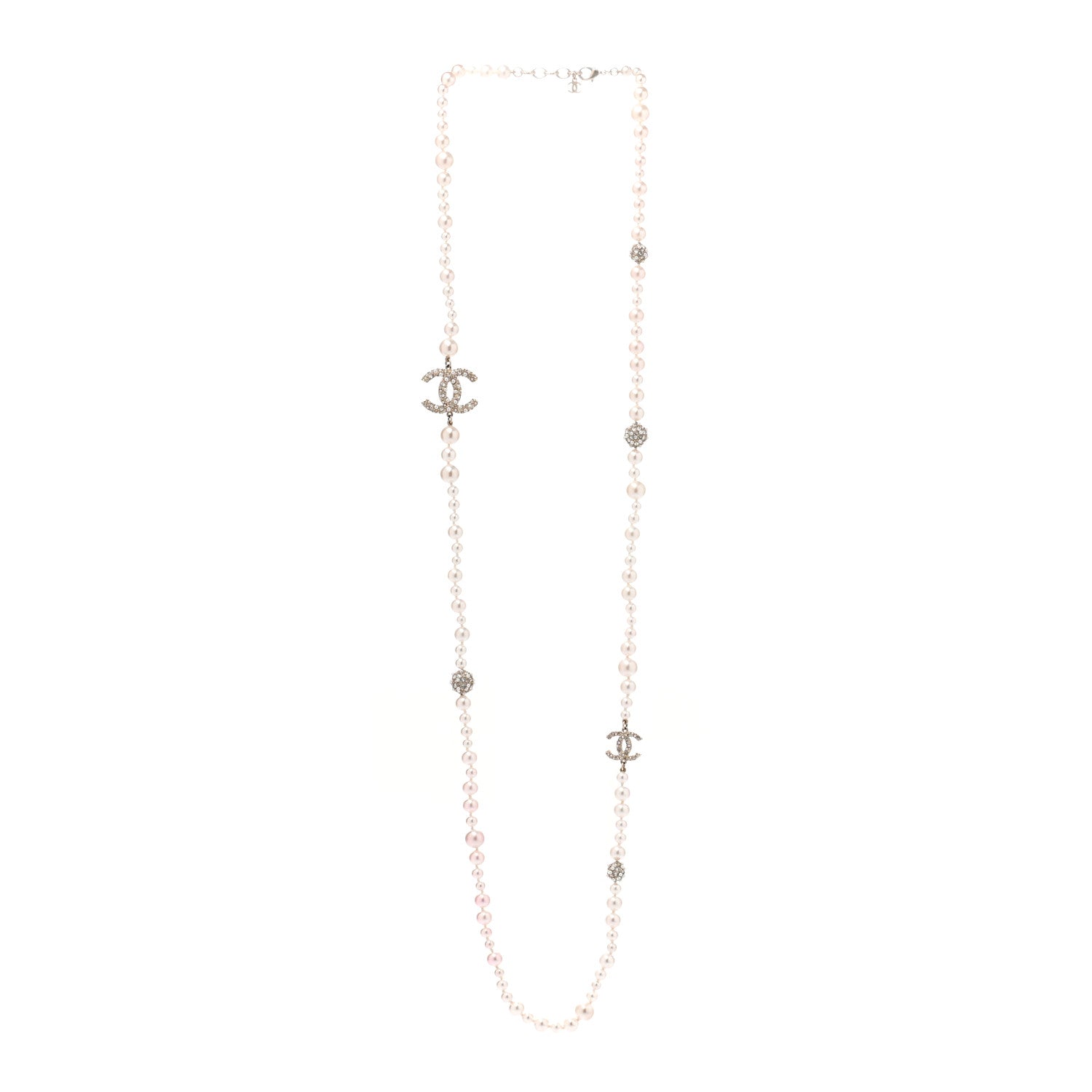Chanel Pearl Crystal CC Cluster Long Necklace Gold 3 of 7