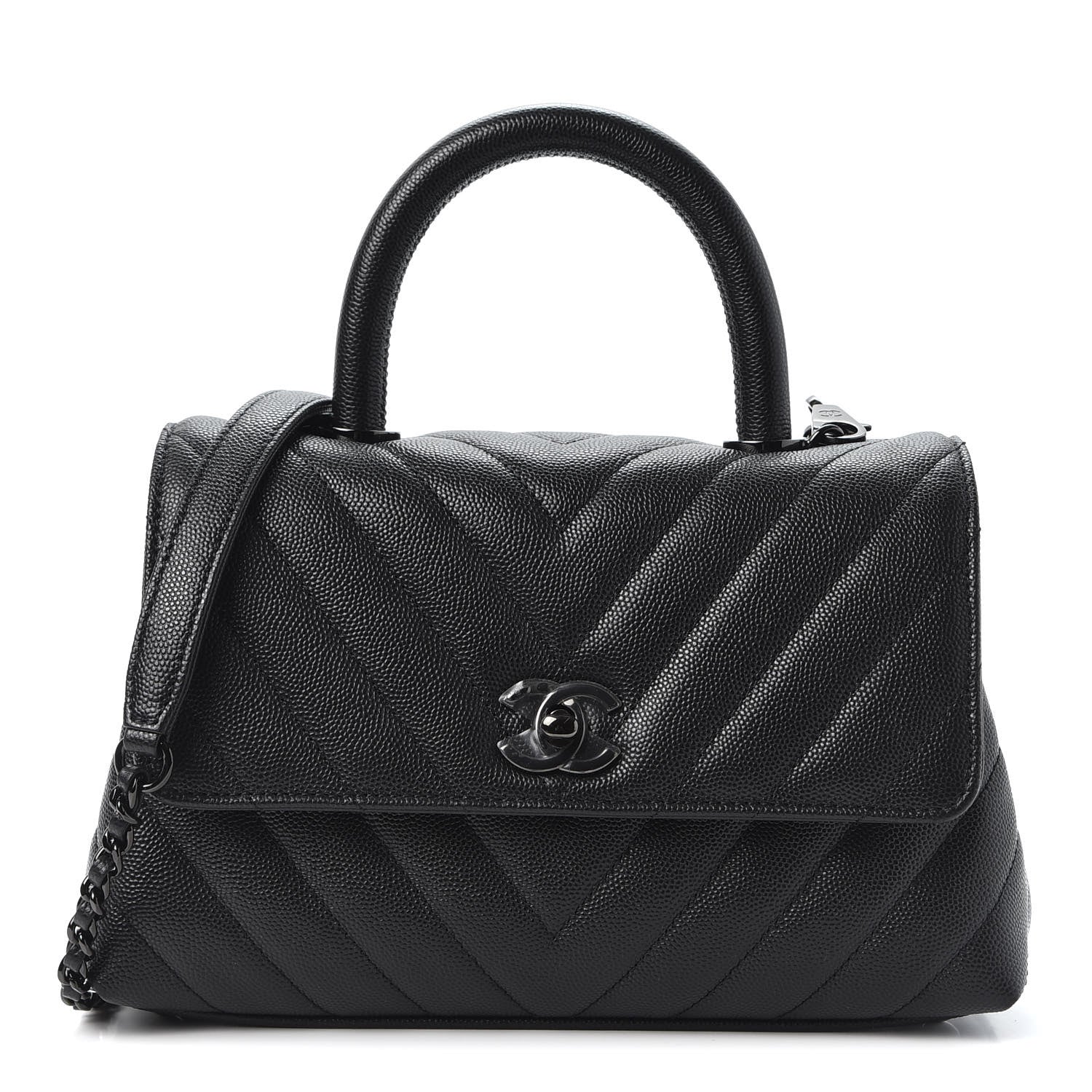 Chanel Caviar Chevron Quilted Mini Coco Handle Flap So Black 1 of 10