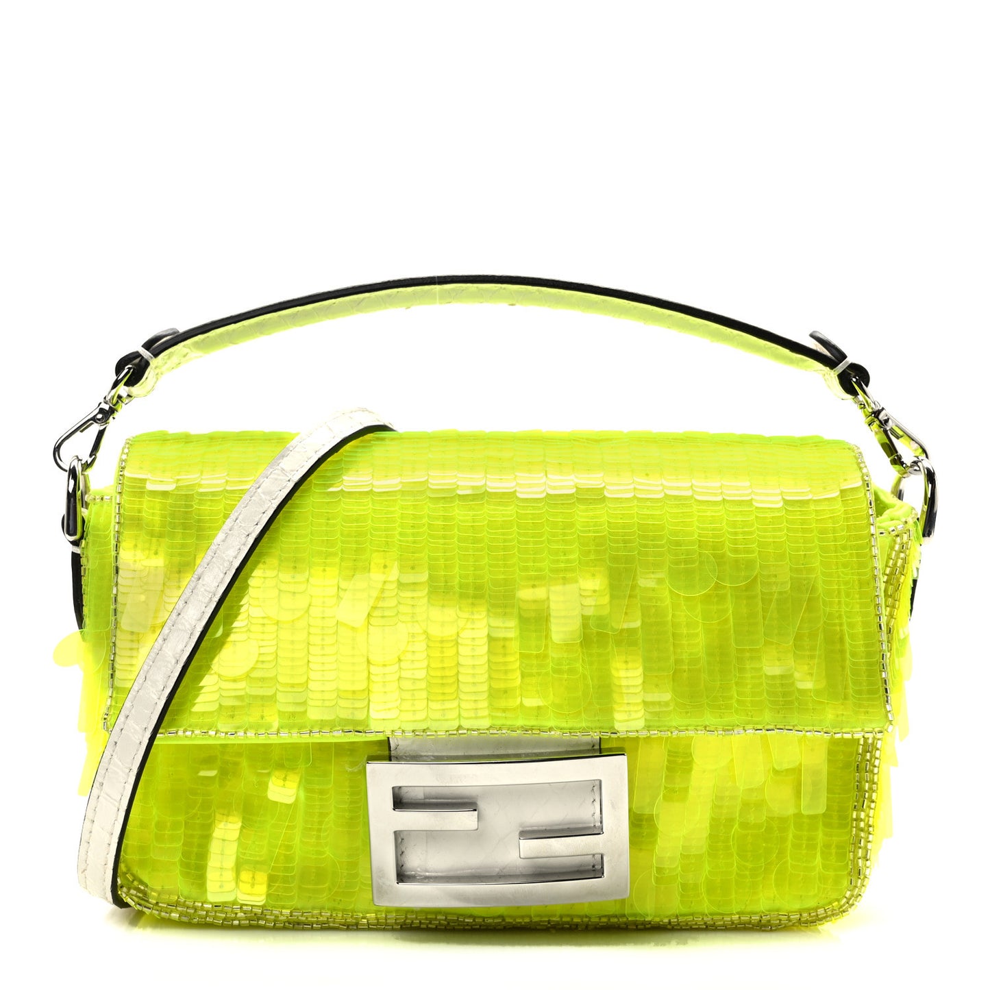 Transparent Paillettes Elaphe Mini Baguette Yellow Fluo Avorio