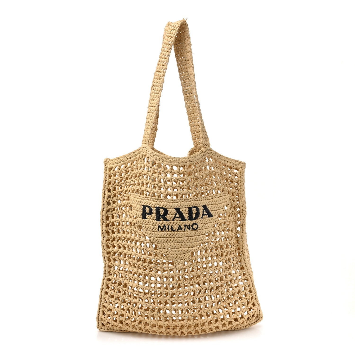 Prada Yarn Raffia Effect Crochet Logo Embroidered Tote Bag Naturale 1 of 14