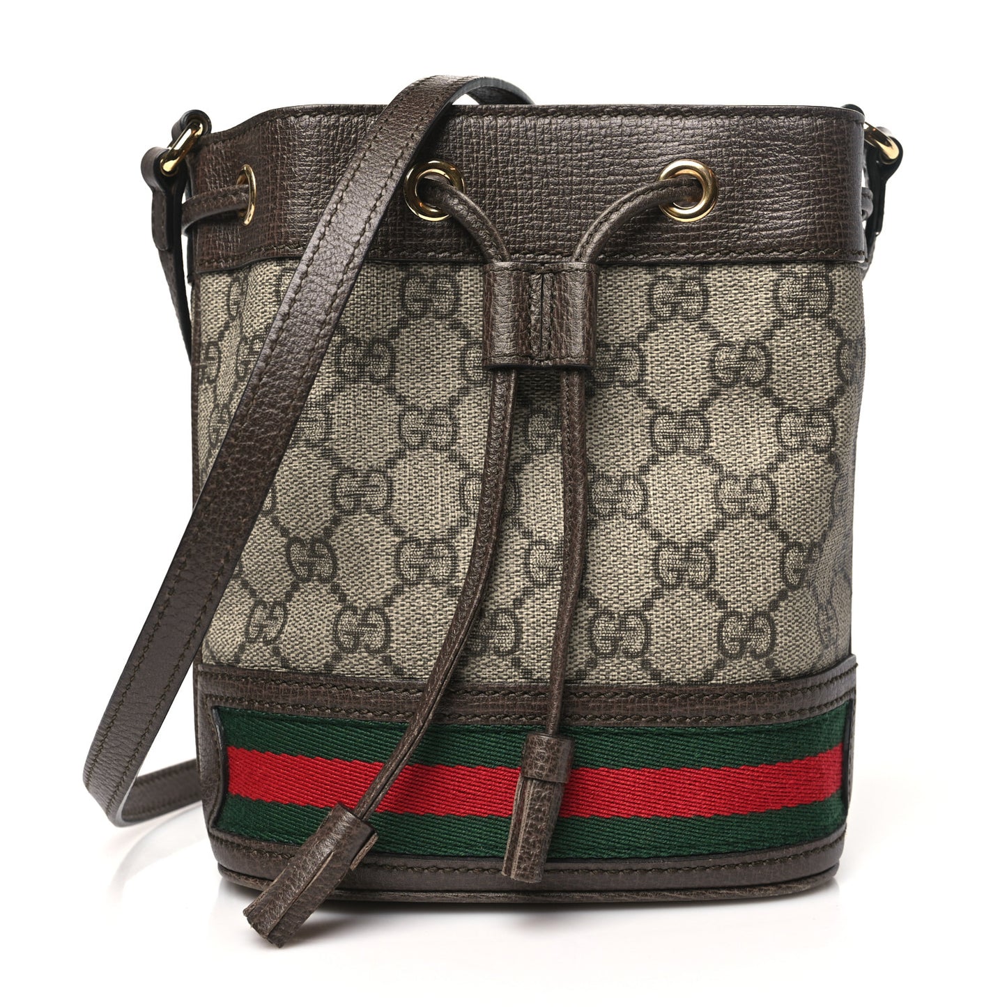 GG Supreme Monogram Web Mini Ophidia Bucket Bag Brown