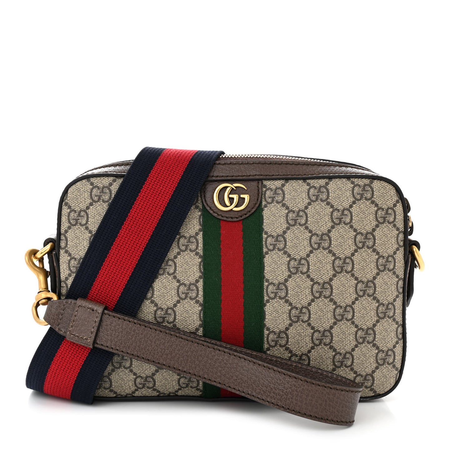 GG Supreme Monogram Textured Dollar Calfskin Web Ophidia Wristlet Shoulder Bag Beige Ebony New Acero