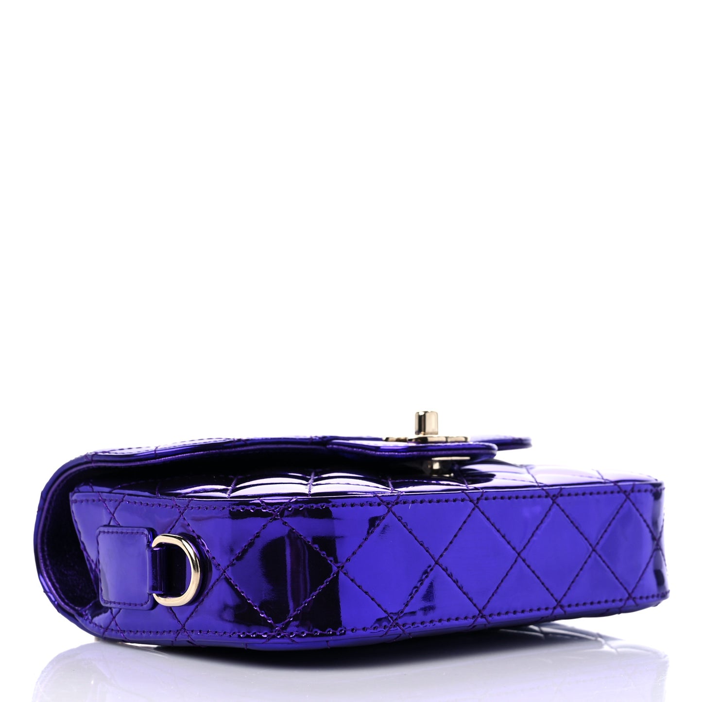 Mirror Calfskin Quilted Mini Rectangular Flap Purple