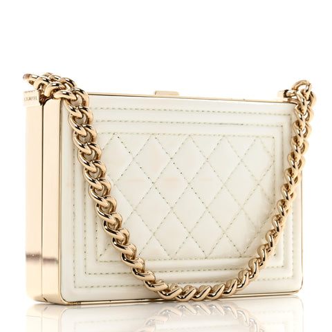 Patent Calfskin Boy Minaudiere White